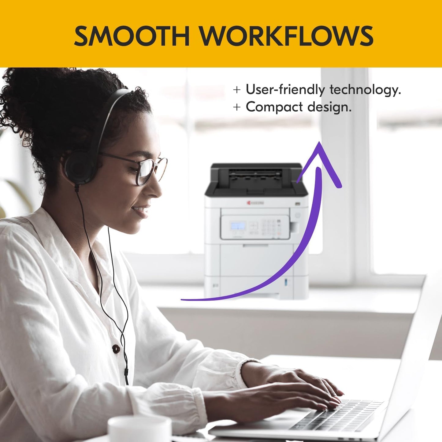 KYOCERA ECOSYS PA4000cx Color Laser Printer 42 ppm, 1200 dpi, Gigabit Ethernet, 5 Line LCD with Hard Key Control Panel, 650 Sheet Capacity