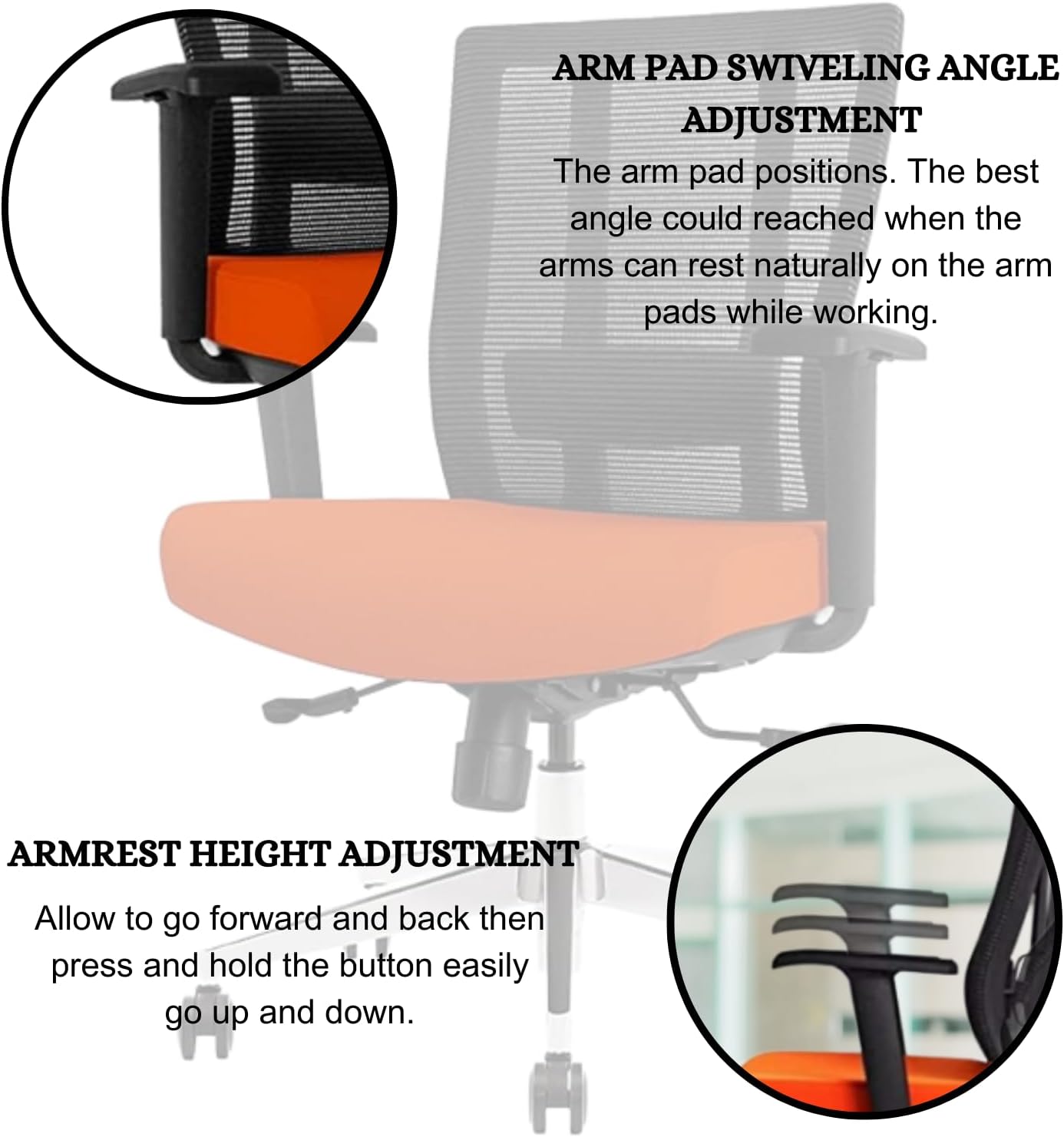 Ergonomic Office Chair - Breathable Mesh Back with Adjustable Lumbar Support, 3D Armrests, Tilt Function, and 360° Swivel Wheels - Perfect for Home Office or Conference Room - Stylish Tangerine Design