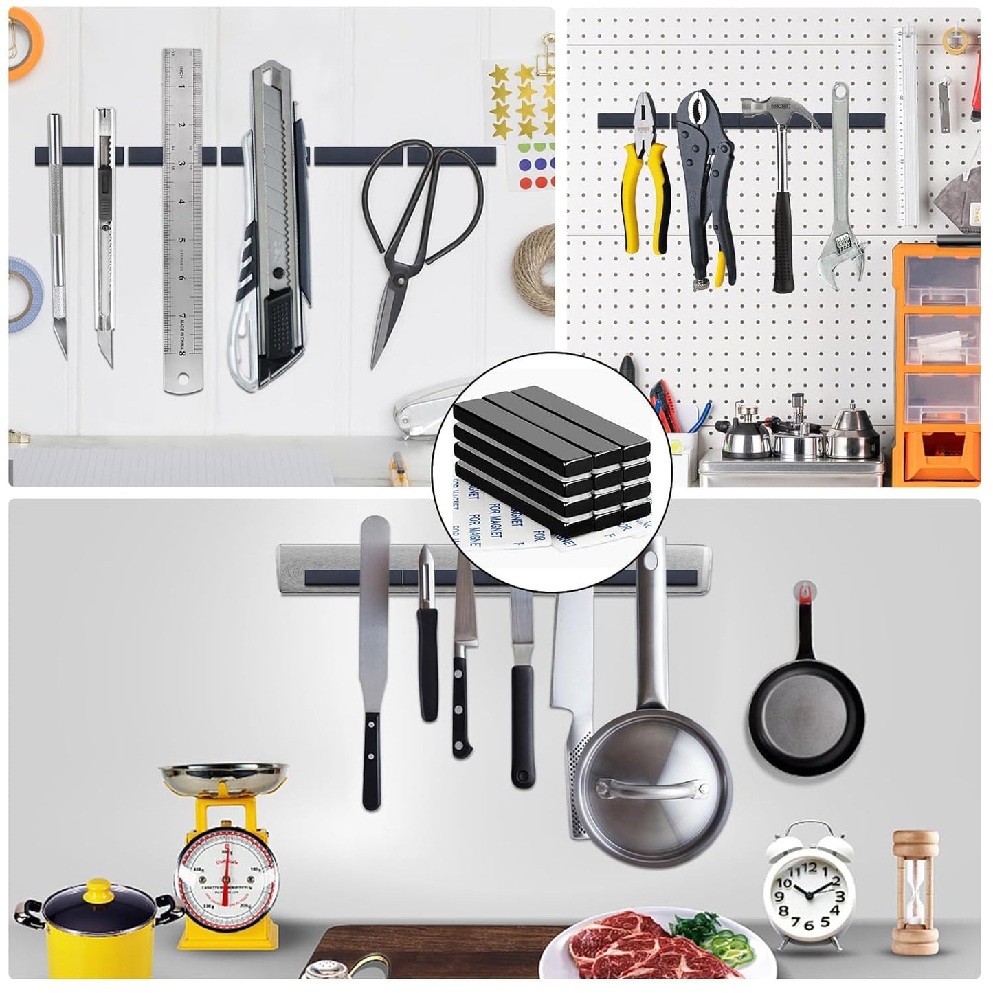 LOVIMAG Waterproof Strong Neodymium Bar Magnets, Black Refrigerator Magnets with Double- Sided Adhesive, Heavy Duty Magnet for Shower Door,Fridge,Office,Scientific Etc, 60 x 10 x 5 mm, Pack of 50