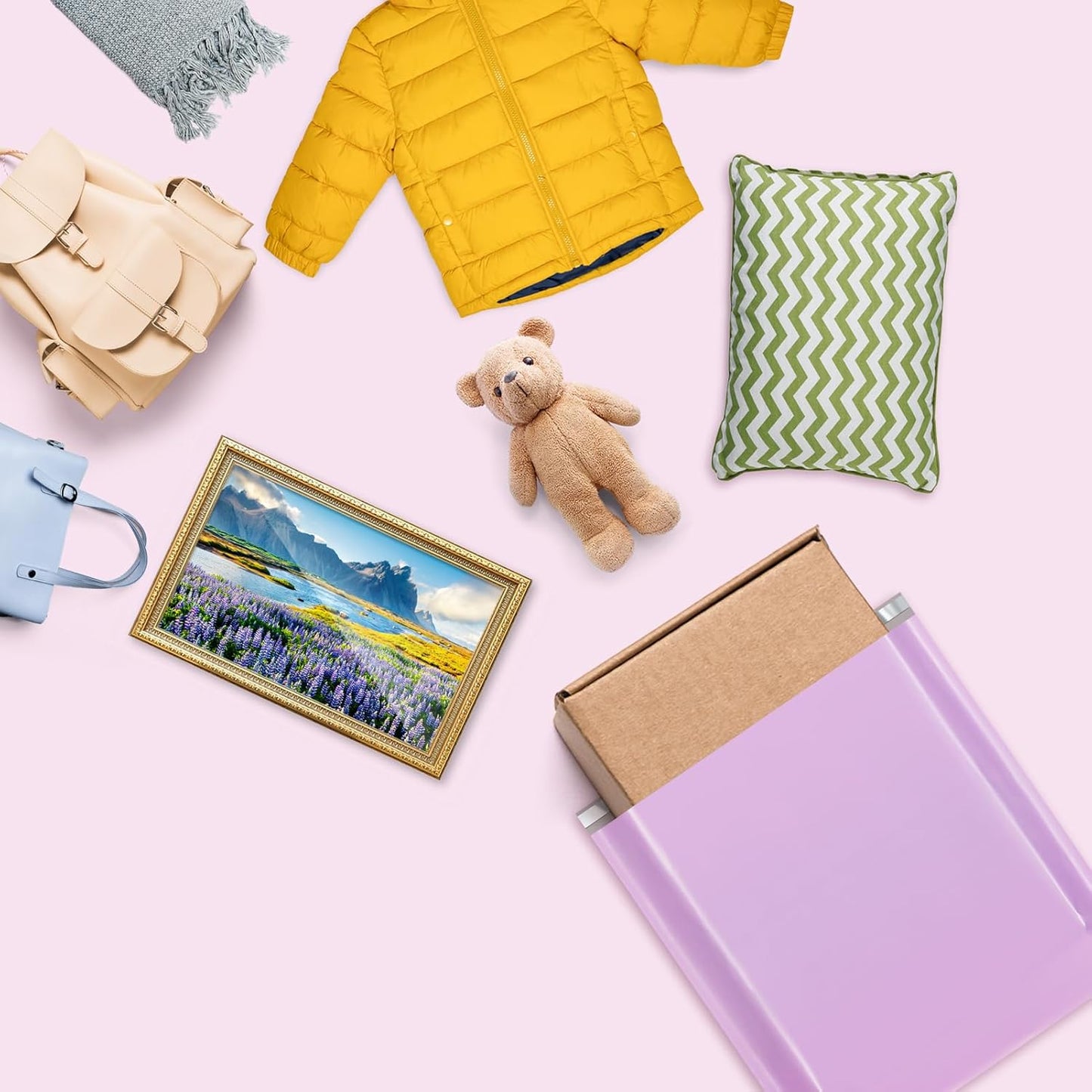 Fuxury Large Poly Mailers 24x24" 300 Pcs, Bulk Shipping Bags for Clothing, Strong Adhesive Shipping Envelopes for Small Business Suppliers,Waterproof Mailers Poly Bags Mailing Envelopes LightPurple