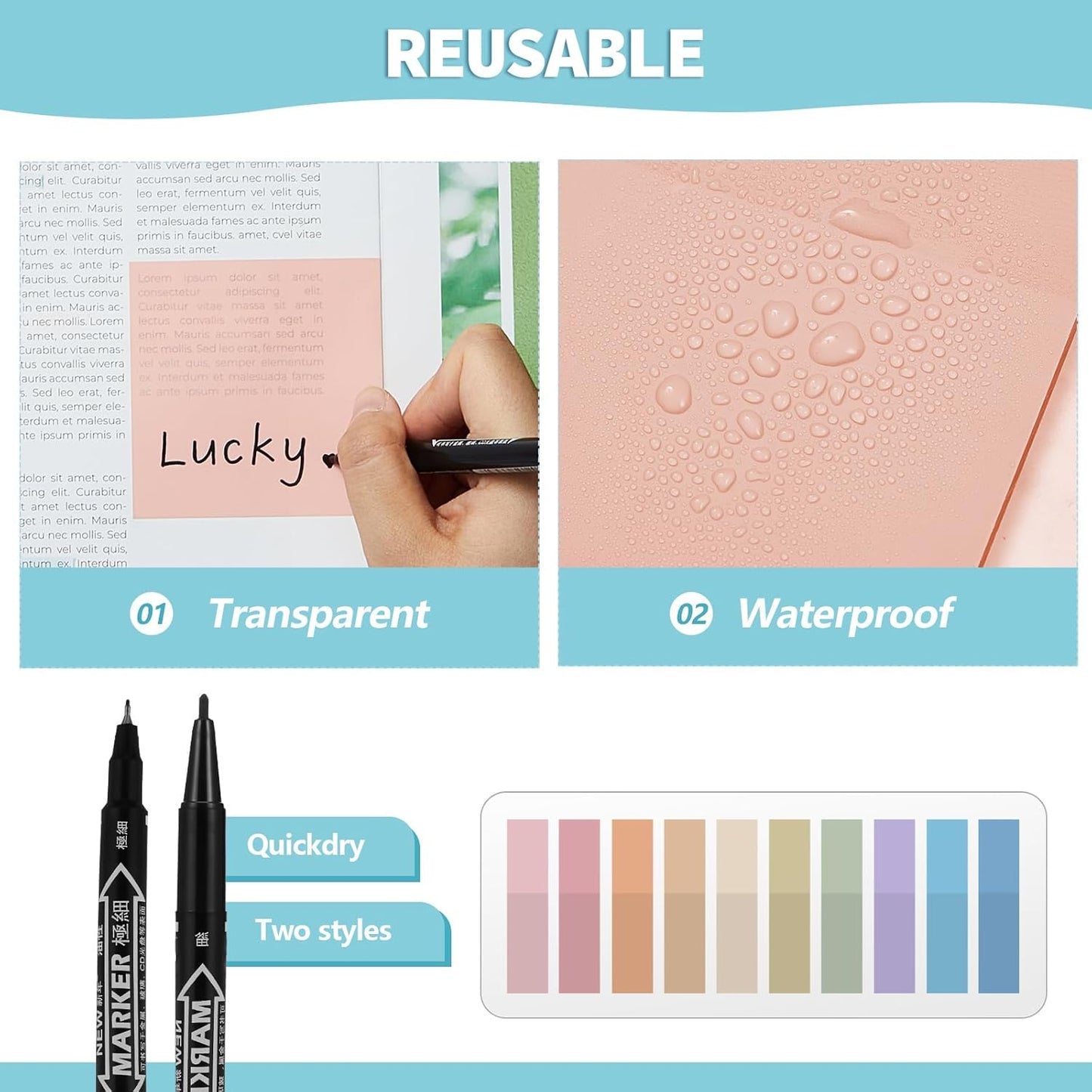 Jutom 39 Pcs Aesthetic Book Annotation Kit Highlighter with Pencil Case Bag Gel Pen Transparent Sticky Note Taking Bible Study College School Supplies(Light Blue,Classic Style)