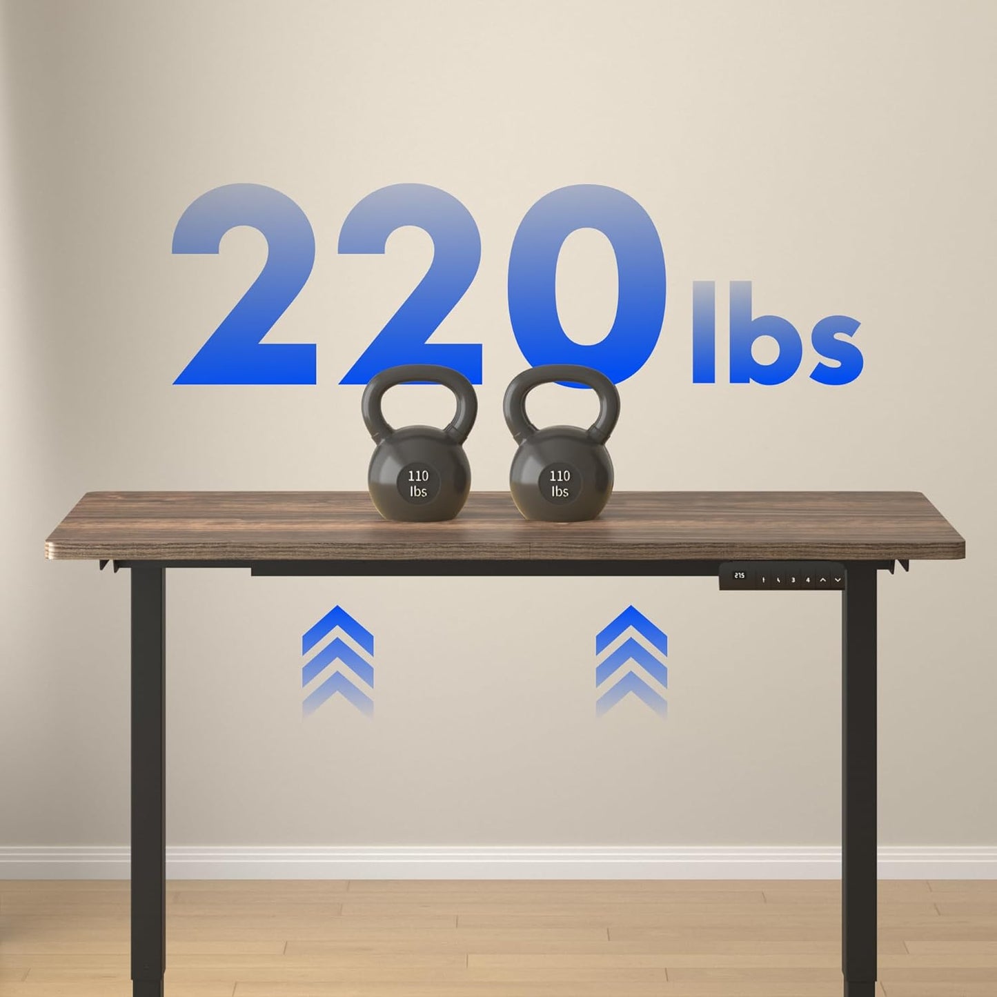 FLEXISPOT E3 Dual Motor Electric Standing Desk 48x30 Inch Whole-Piece Board Height Adjustable Desk Electric Sit Stand Desk (Black Frame + Brown Wood Grain Desktop, 2 Packages)