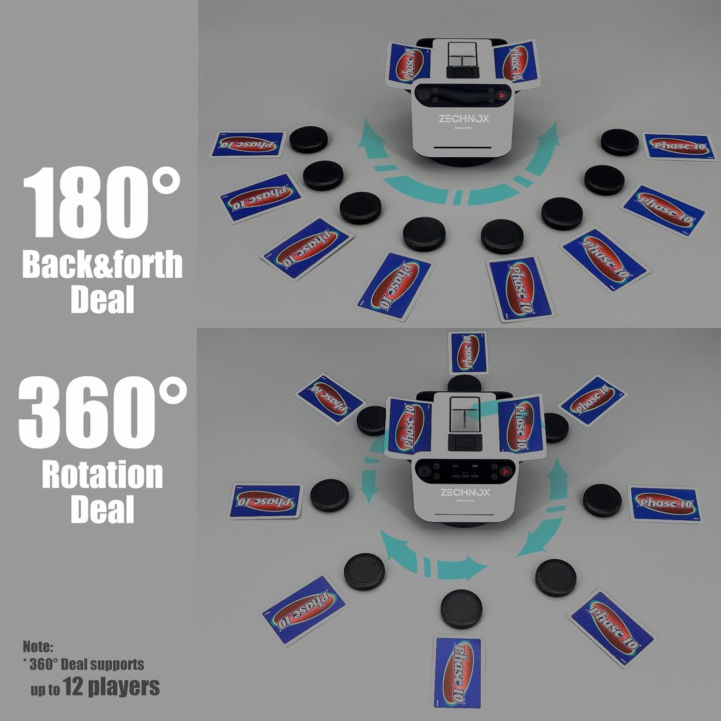 2025 New Smart 2-in-1 Automatic Card Shuffler and Dealer,Programmable Card Dealer,Card Shuffler 2 Deck,360° Rotation,Ultra Quiet,Rechargeable,Support 12 Players (EU White+8 Remotes)