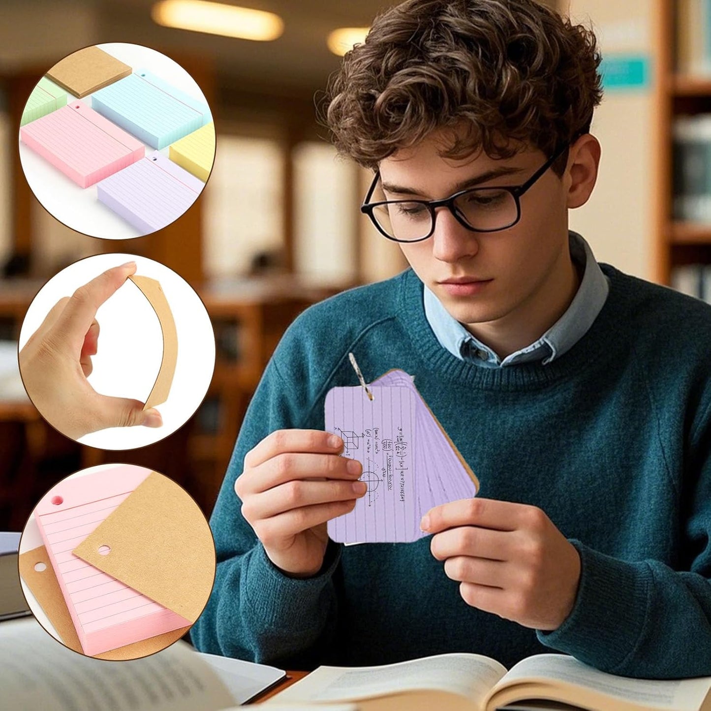 Koogel 300PCS Index Cards with Ring, 3x5 Colored Index Card with Ring for Back to School, Heavyweight Lined Notecards for Studying School Supplies Learning Memory Note Taking To Do List, 6 Colors