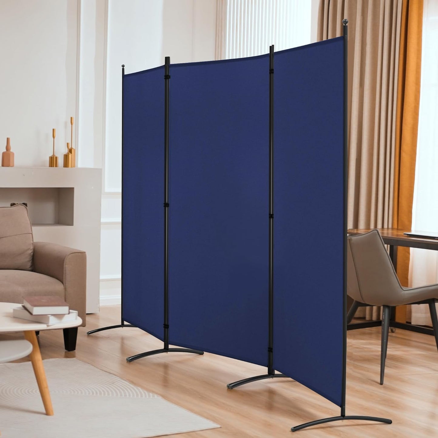 Spurgehom 3 Panel Room Divider Folding Partition Privacy Screens, Freestanding Fabric Room Panel Portable Room Partition Wall Dividers for Home Office Restaurant, 102" W X 71" H (Blue)