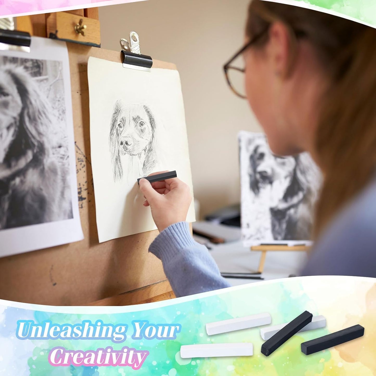 24 Pcs Soft Pastel Drawing Chalk Set Square Sketch Chalk Non-toxic Artist Pastel Sticks for Professional Artists Students and Art Lovers(Black, White)