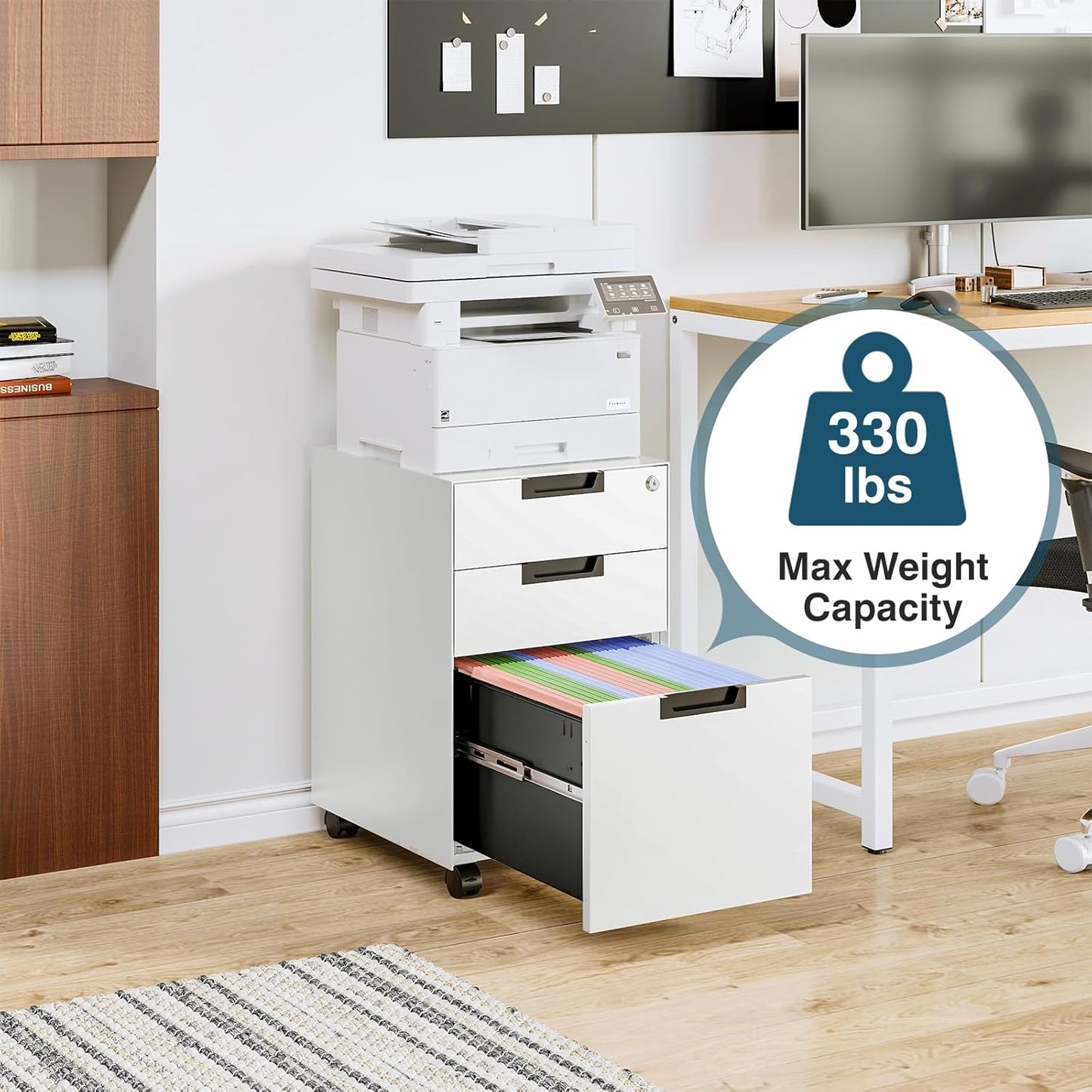 MIIIKO 3 Drawer Filing Cabinet with Lock, Metal Vertical File Cabinets for Home Office, Full Assembled File Cabinets Under Desk, Letter/Legal/A4 File Folders Storage