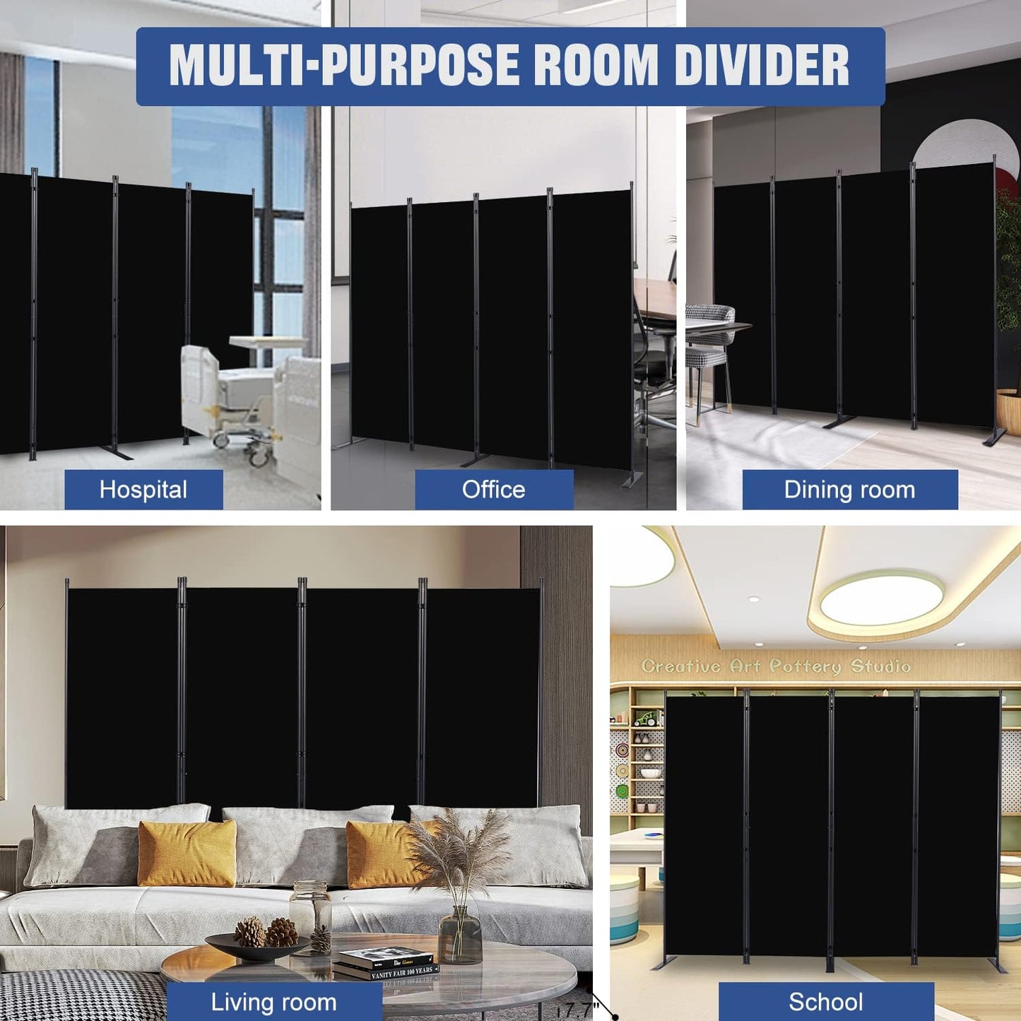 Room Divider 6FT Portable Room Dividers and Folding Privacy Screens, 88'' W Fabric Divider for Room Separation, 4 Panel Partition Room Dividers Screen
