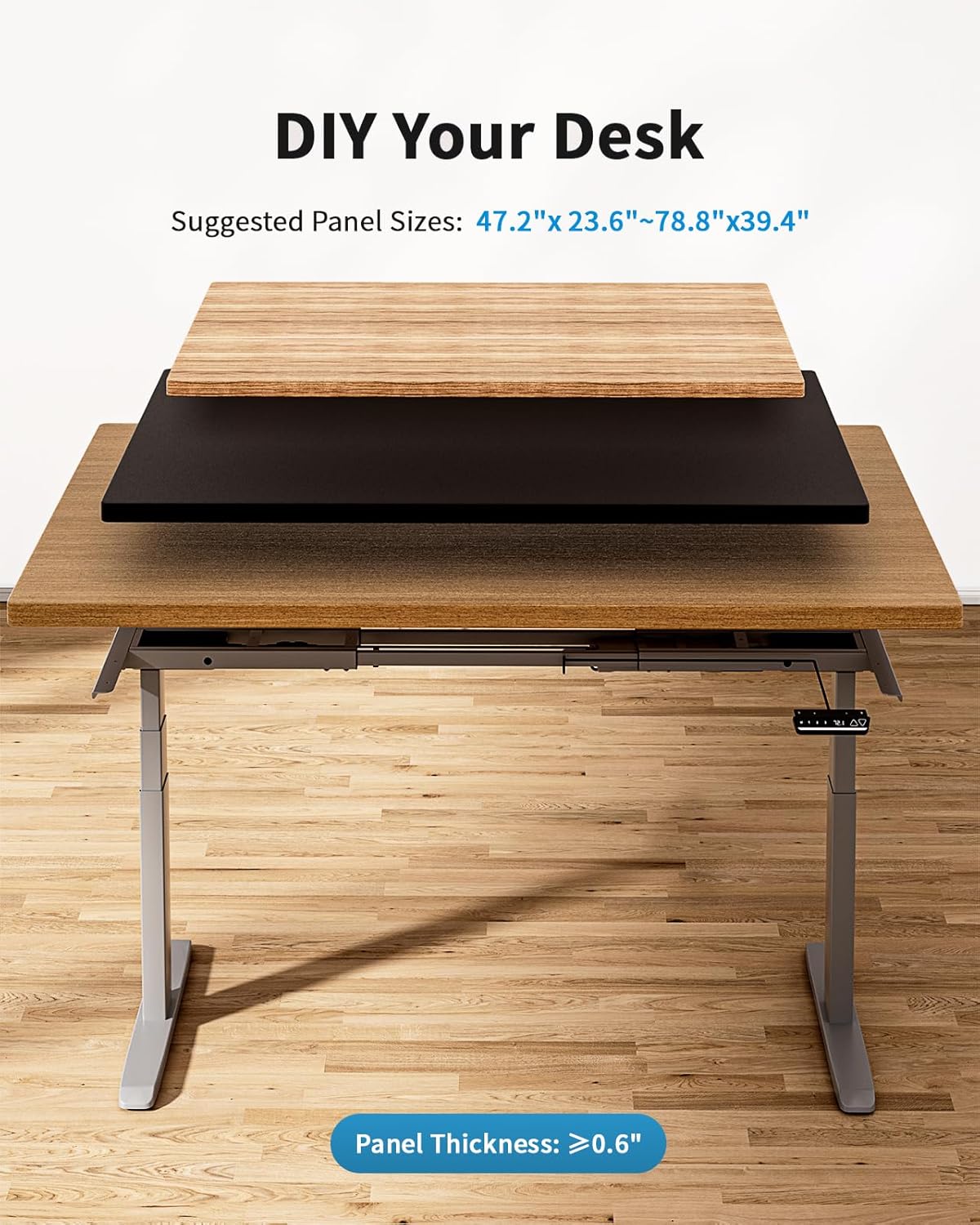 Okin Dual Motor Electric Standing Desk Frame with Memory Controller, Standing Desk Legs Up to 49.3", 3 Stage Off-Center C Feet Adjustable Desk Legs for Home and Office, Silver Frame Only