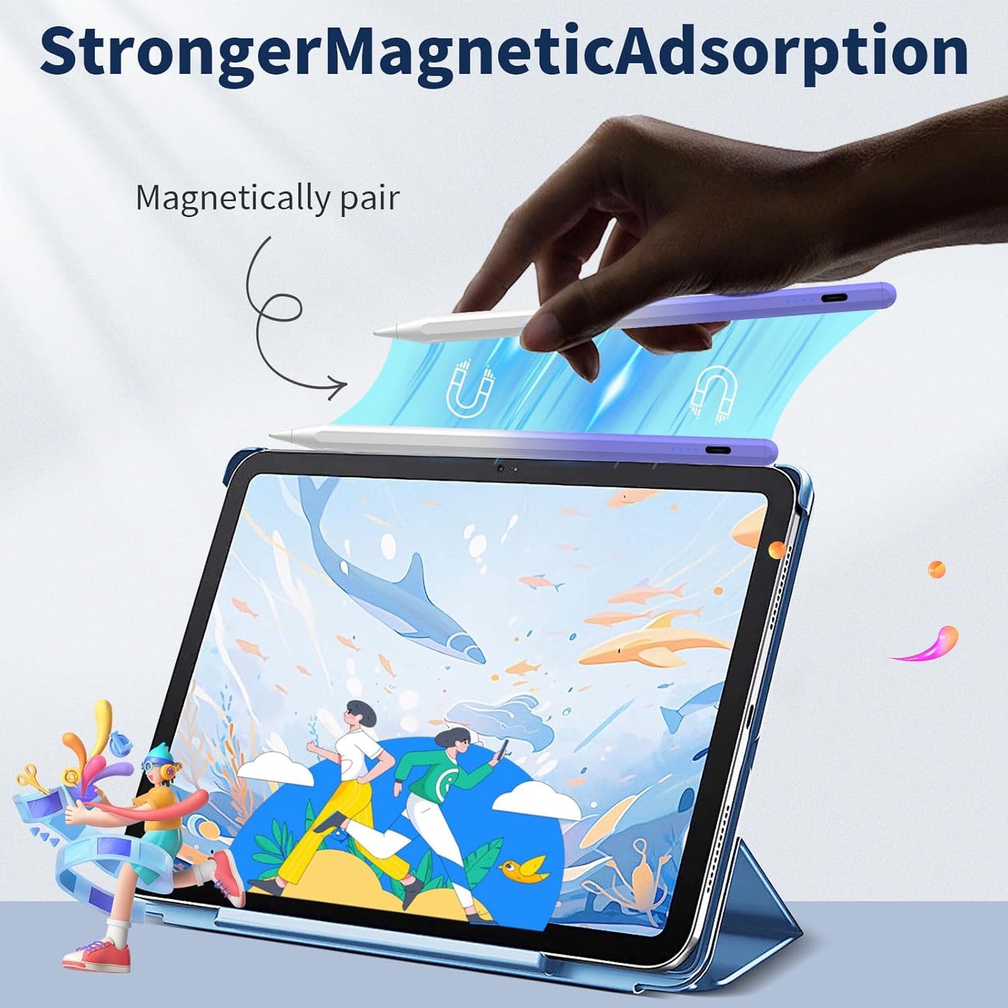 Stylus Pen for iPad,(2018-2025) Fast Charge with Tilt Sensitivity & Palm Rejection iPad Pro 11"/12.9", iPad mini 5/6, iPad Air 3/4/5, 6/7/8/9/10 (White Purple)