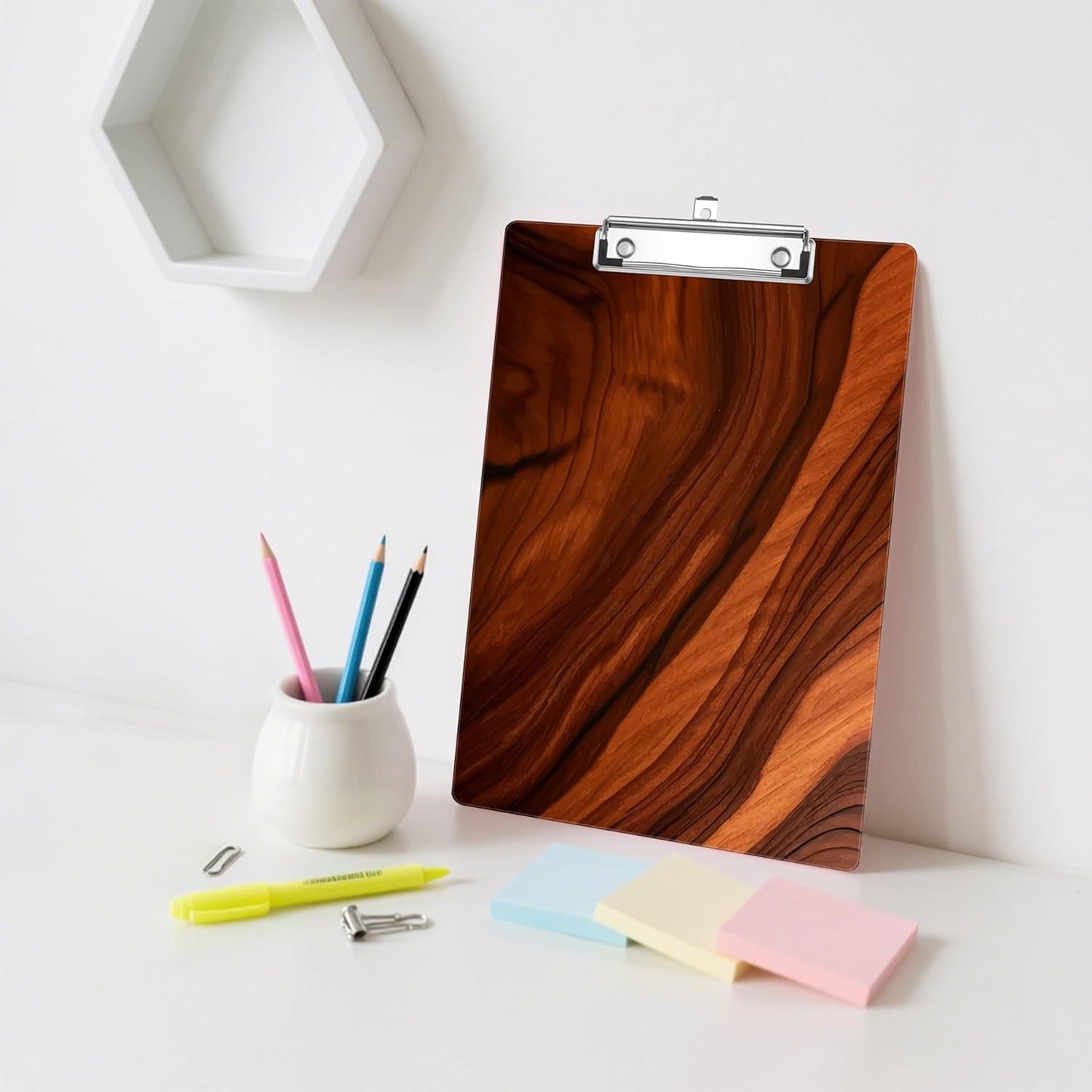 Wood Print Plastic Clipboards,Decorative Plastic Acrylic Clipboard for Teacher Social Worker Students Office Supplies 8 * 12