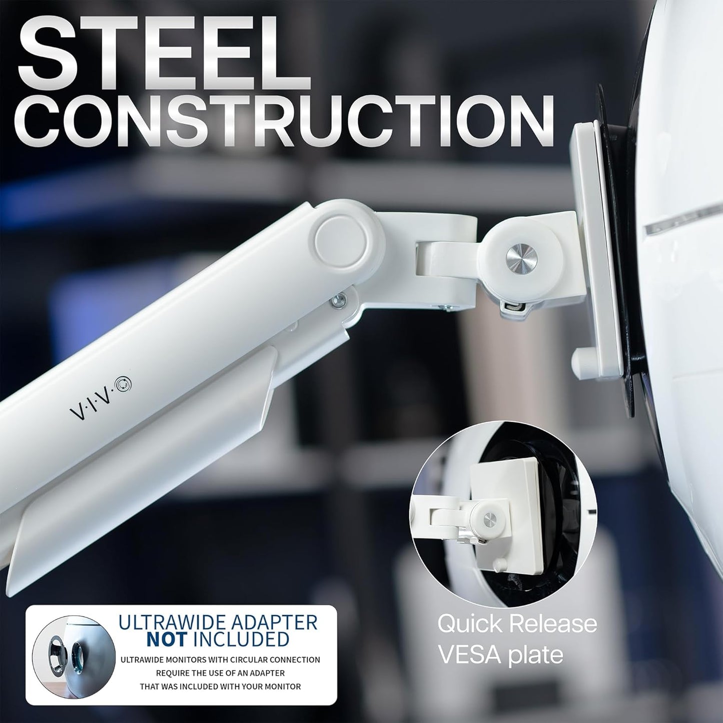 VIVO Heavy Duty Aluminum Ultrawide Monitor Tension Arm for up to 49 inch Screens, Holds 44 lbs, Premium Desk Mount Stand Designed for Samsung Odyssey G9 and More, White, STAND-V101VW