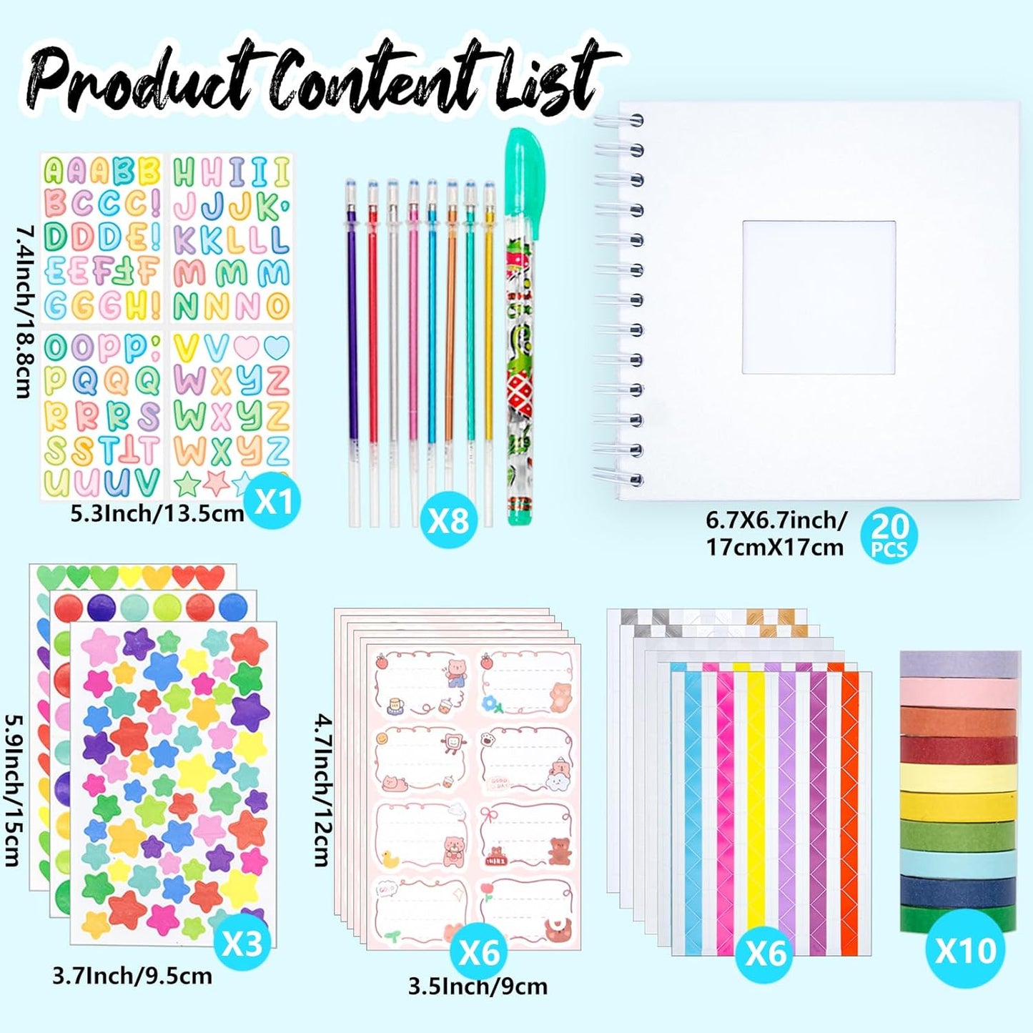 Kid Scrapbook Photo Album Hard Cover DIY Photo Album for Kids Instant Camera Print Paper with DIY Accessories (White)