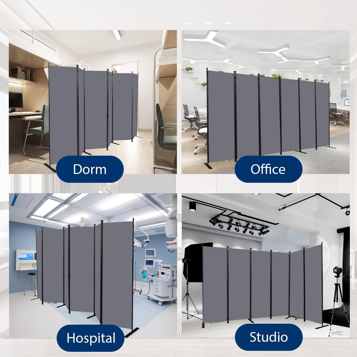 Room Divider and Folding Privacy Screens, 6 Panel Wide Room Divider Wall Screen for Room Separtition, Partition Room Dividers Fabric Panel Wall Dividers Freestanding for Office, Bedroom, Studio Dorm