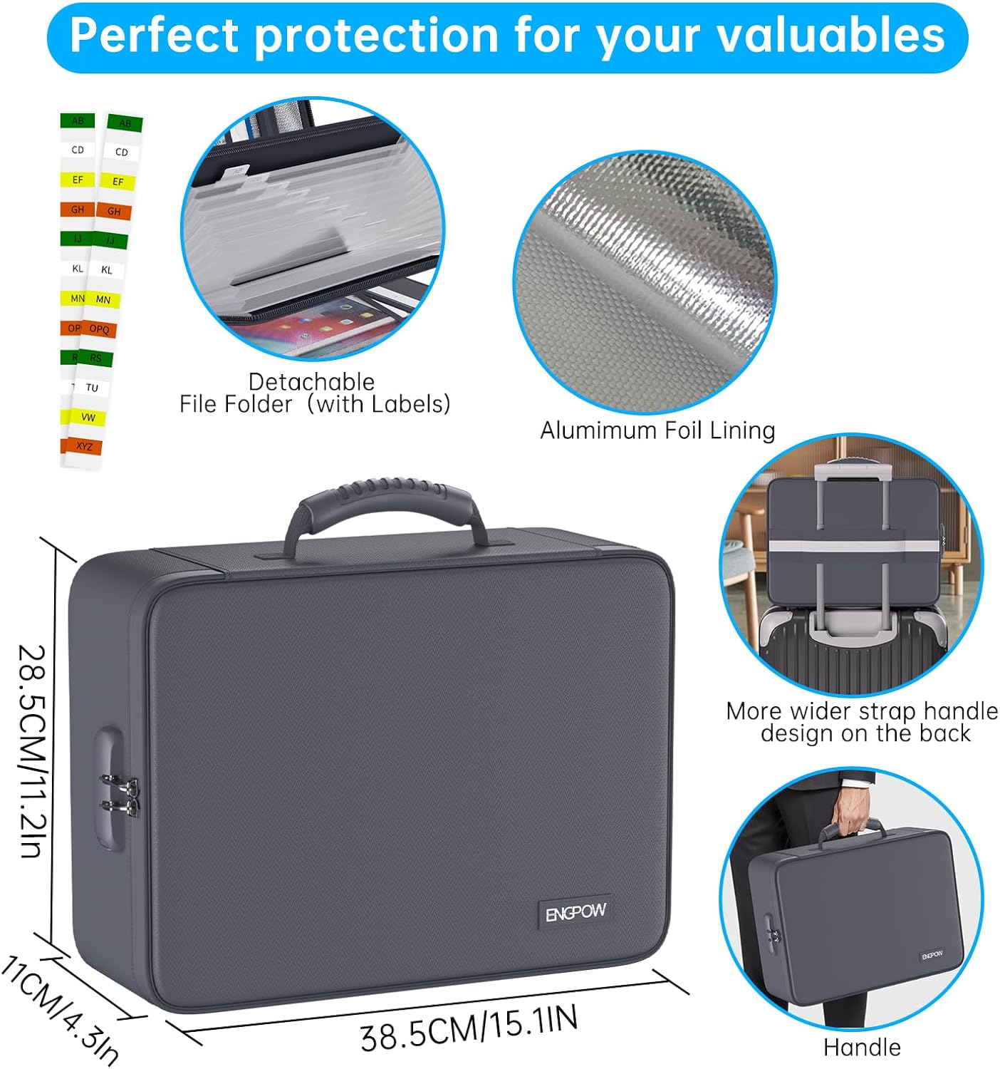 ENGPOW 5200℉ Fireproof File Organizer Bag with 13 Pocket Accordion File Folder,Document Organizer Box with Lock&Labels,Multi-Layer Portable Home Travel Safe Storage Box for Important Documents,Gray