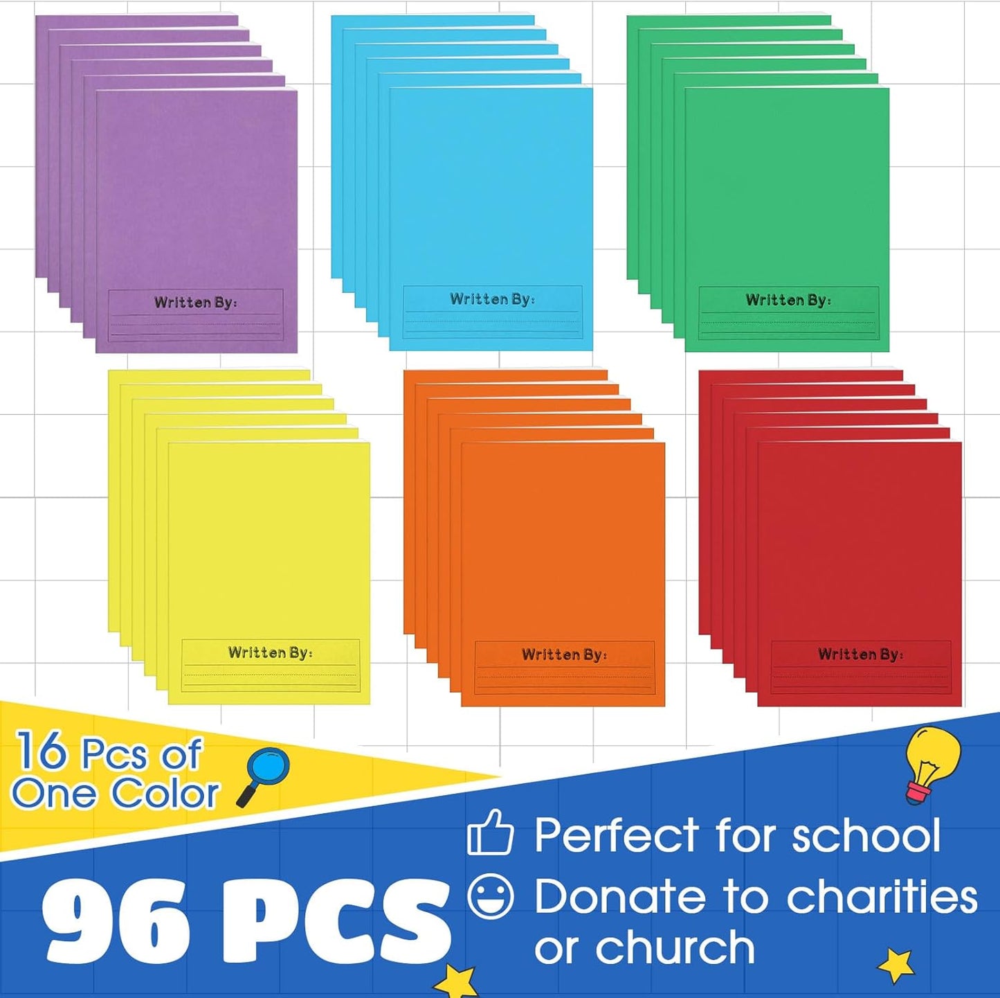 Henoyso 96 Pcs Primary Composition Notebook K-2 9 3/4 x 7 1/2 Inch Primary Journal, Back to School Supplies, Bulk Blank Writing Book for Kid to Write Draw Journal 60 Page Notebooks (Colorful)