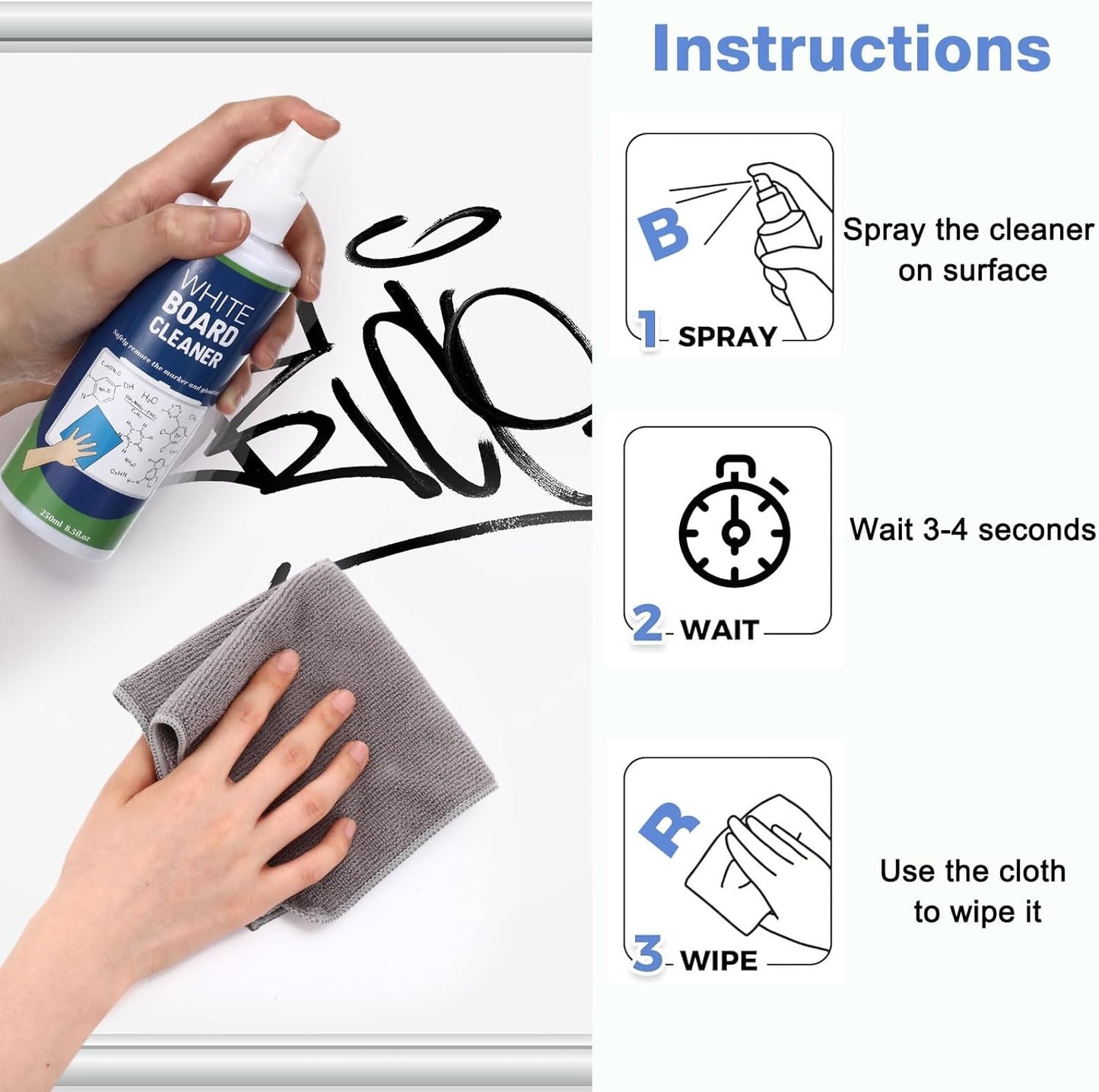 6 Pack Whiteboard Cleaner Spray 8.5oz Dry Erase Board Cleaner with 4 Cloths Non Toxic Dry Erase Cleaner Removes Stubborn Marks from Whiteboards