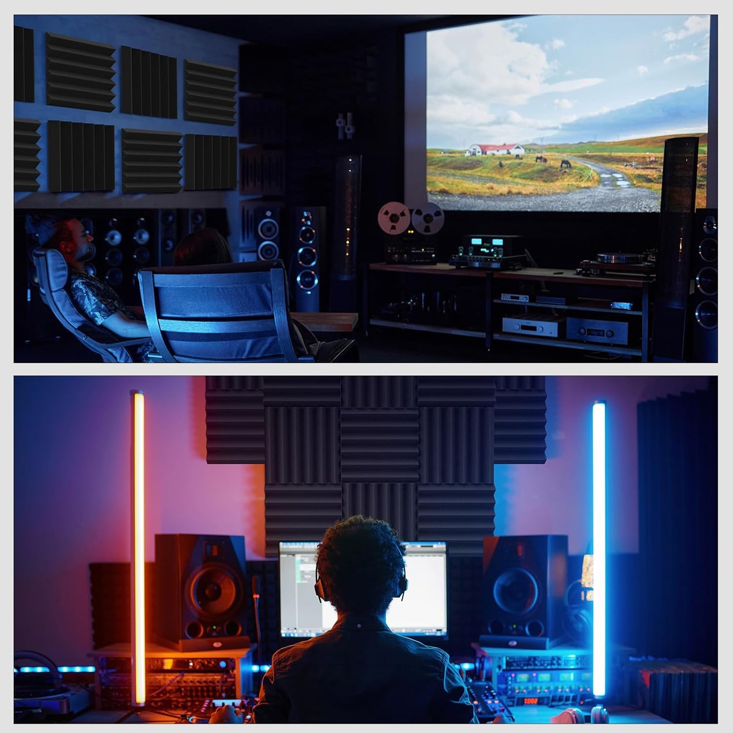 JBER 24 Pack Sound Proof Acoustic Foam Panels, Thicken, 5 X 30 X 30 cm Self-Adhesive Acoustic Wall Paddings for Home Office Studios (Black)