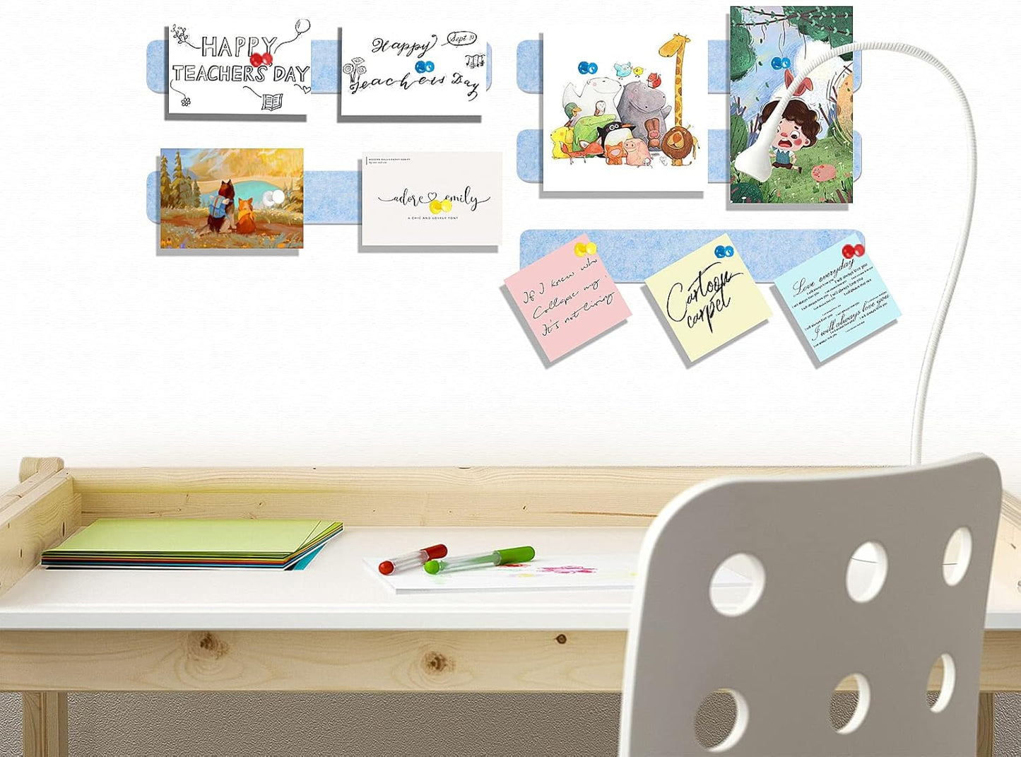 5 Pack Bulletin Board for Bedrooms Offices Home Wall Decoration, Notice Board Self Adhesive Cork Board with 35 Push Pins for Paste Notes, Photos, Schedules