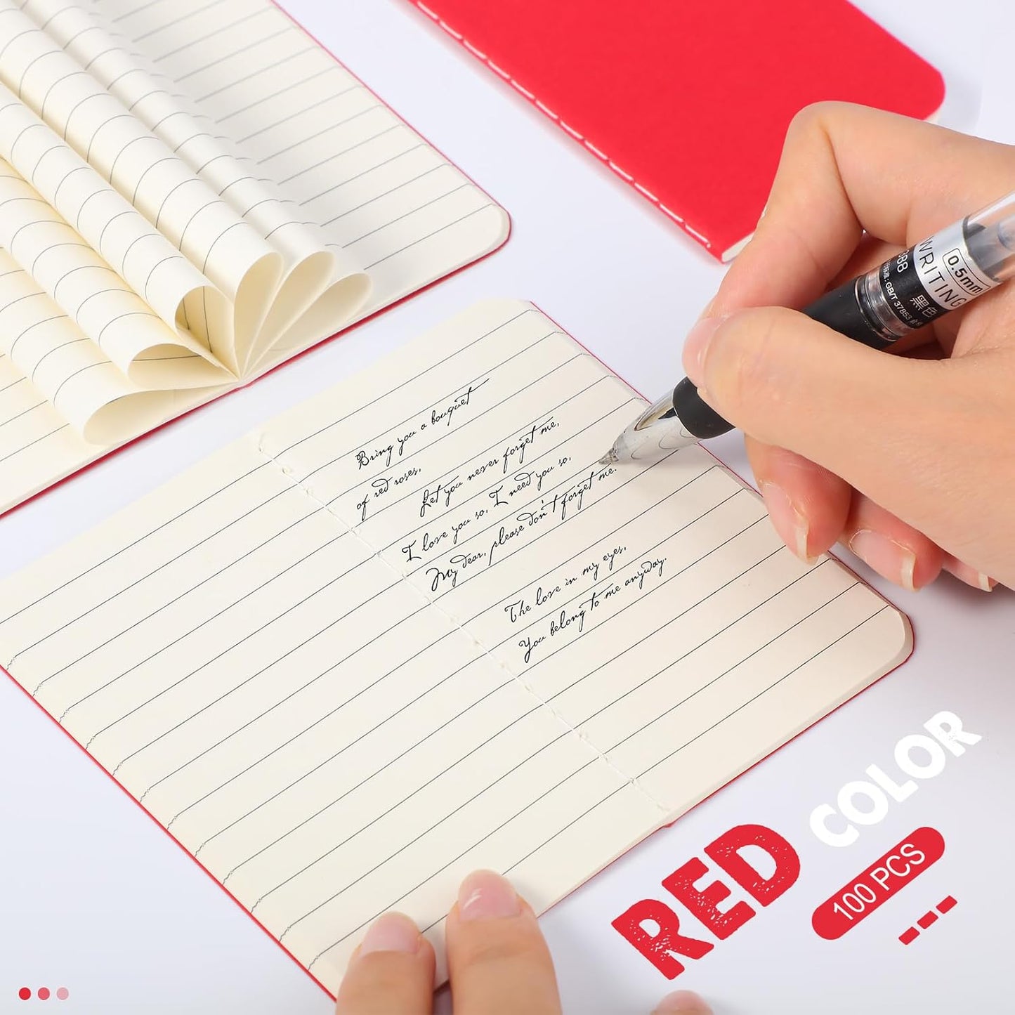 Harloon 100 Pcs Mini Notebooks Bulk Small Pocket Notepads Blank Lined Wallet Memos Journals for Students Employee Traveler Classroom Office Supplies, 4 x 2.5 Inches(Red)