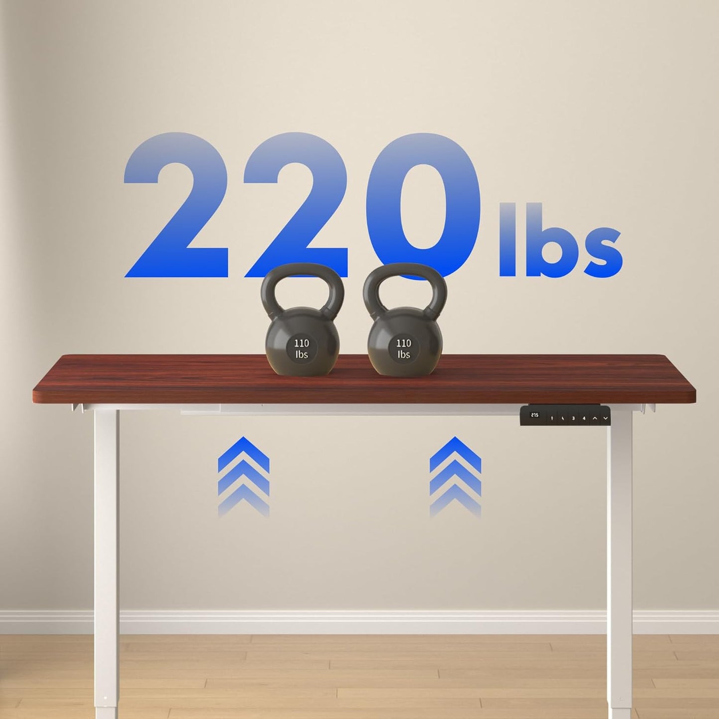 FLEXISPOT E3 Dual Motor Electric Standing Desk 55x28 Inch Whole-Piece Board Height Adjustable Electric Sit Stand Desk (White Frame + Mahogany Desktop, 2 Packages)