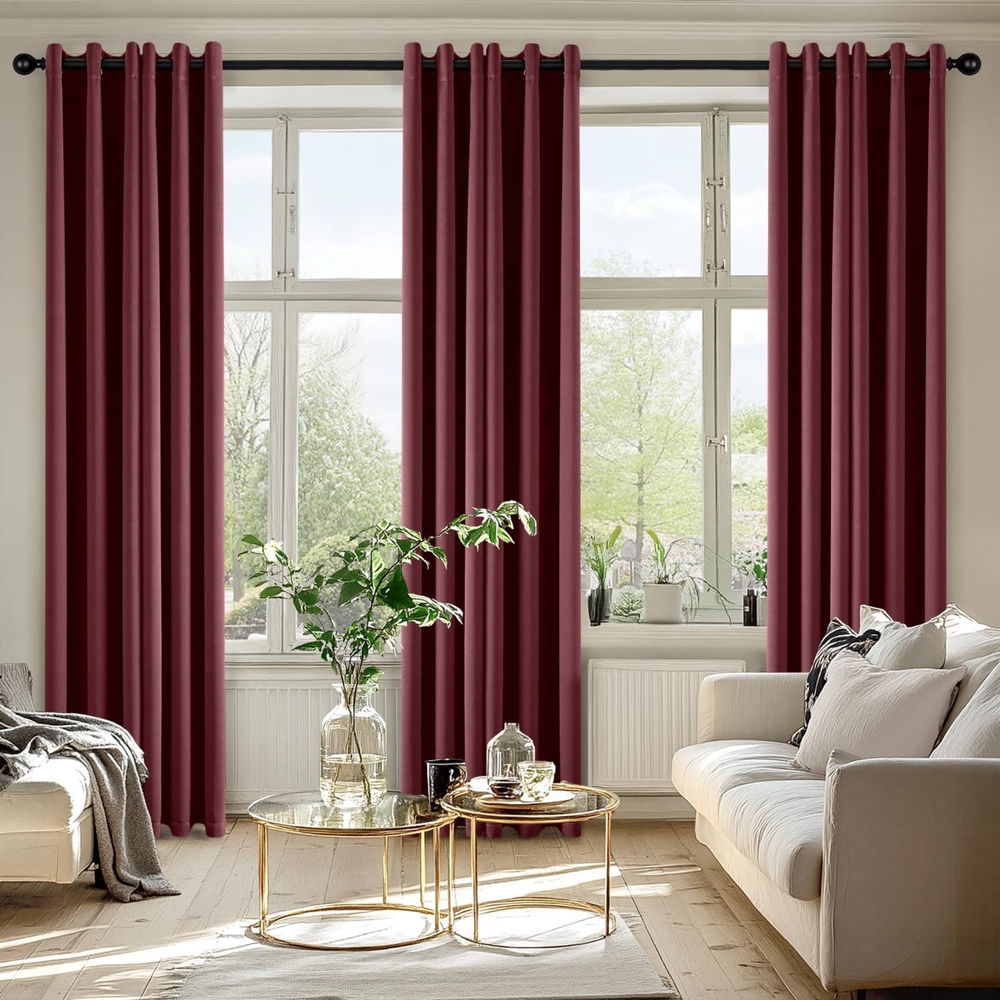 MIULEE Burgundy Red Blackout Curtains for Bedroom Living Room 84 Inches Long 2 Panels, Thermal Insulated Room Darkening Drapes Solid Grommet Top Noise Reduction Christmas Window Treatments 40x84 Inch