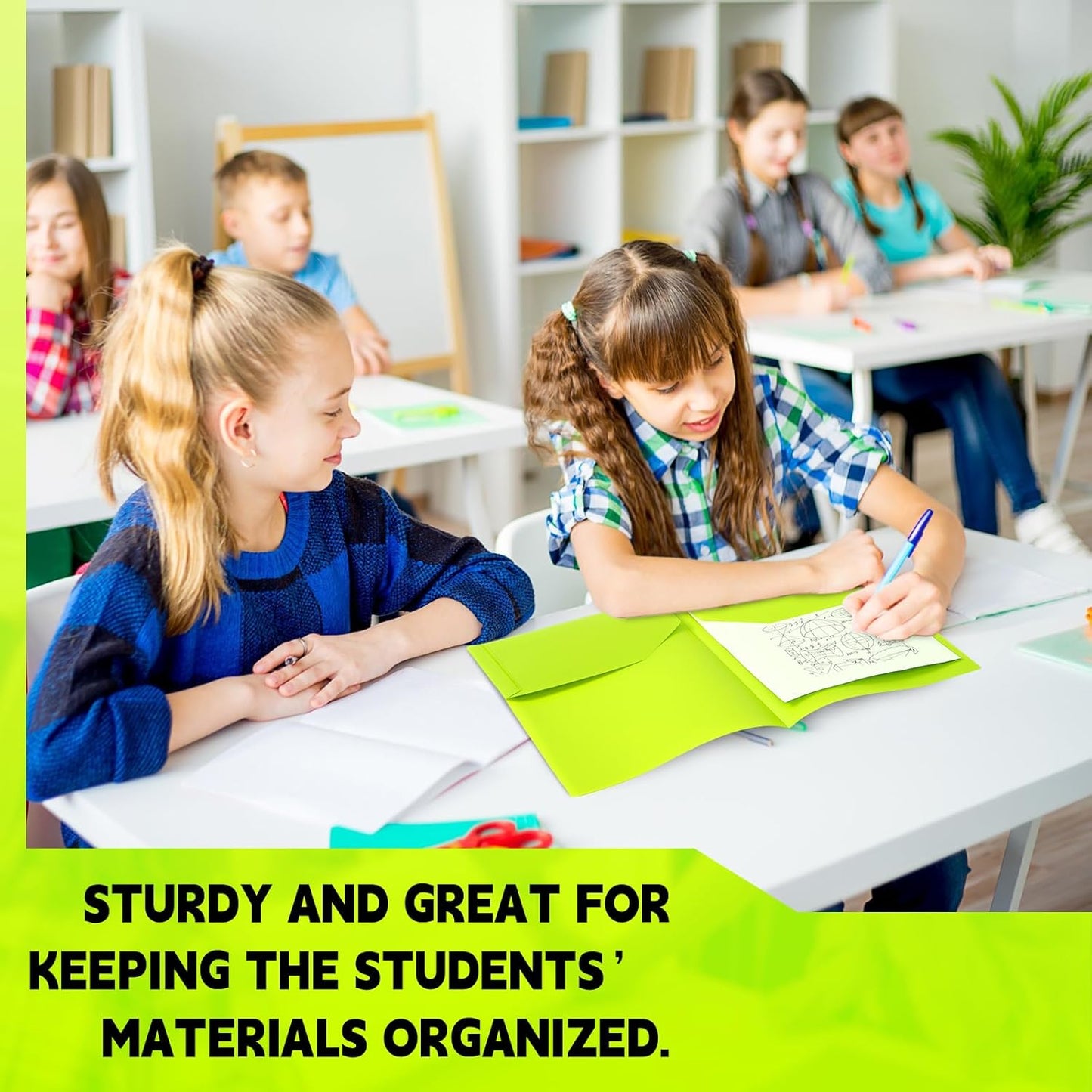 Gueevin 50 Pcs Plastic Folders with Pockets, Back to School Two Pocket Folder Fit Letter Size, Heavy Duty School Business Card Holder for Home Office, 11. 61 x 9. 45 Inches (Fluorescent Green)