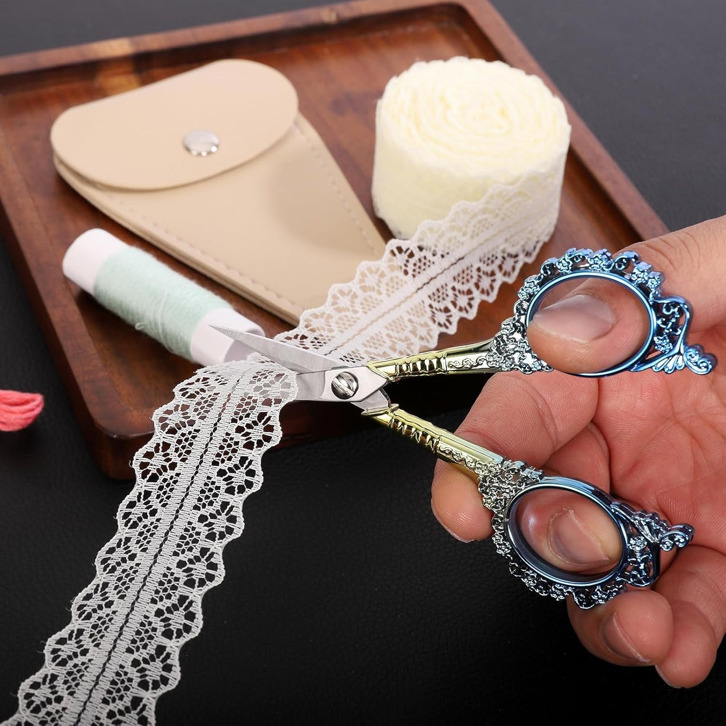 Sewing Sharp Embroidery Threading Scissors with Cover for Craft Art work Needlework Yarn Fabric Precision Detail Paper Cutting Tools, 4.5in Blue Shears