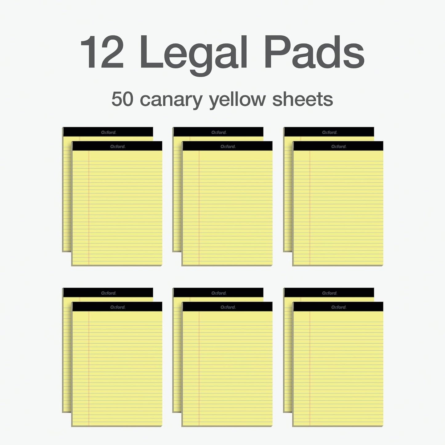 Oxford 8.5 x 11 Legal Pads, 12 Pack, Wide Ruled, Yellow Paper, 50 Sheets Per Writing Pad, Made in the USA (74020)