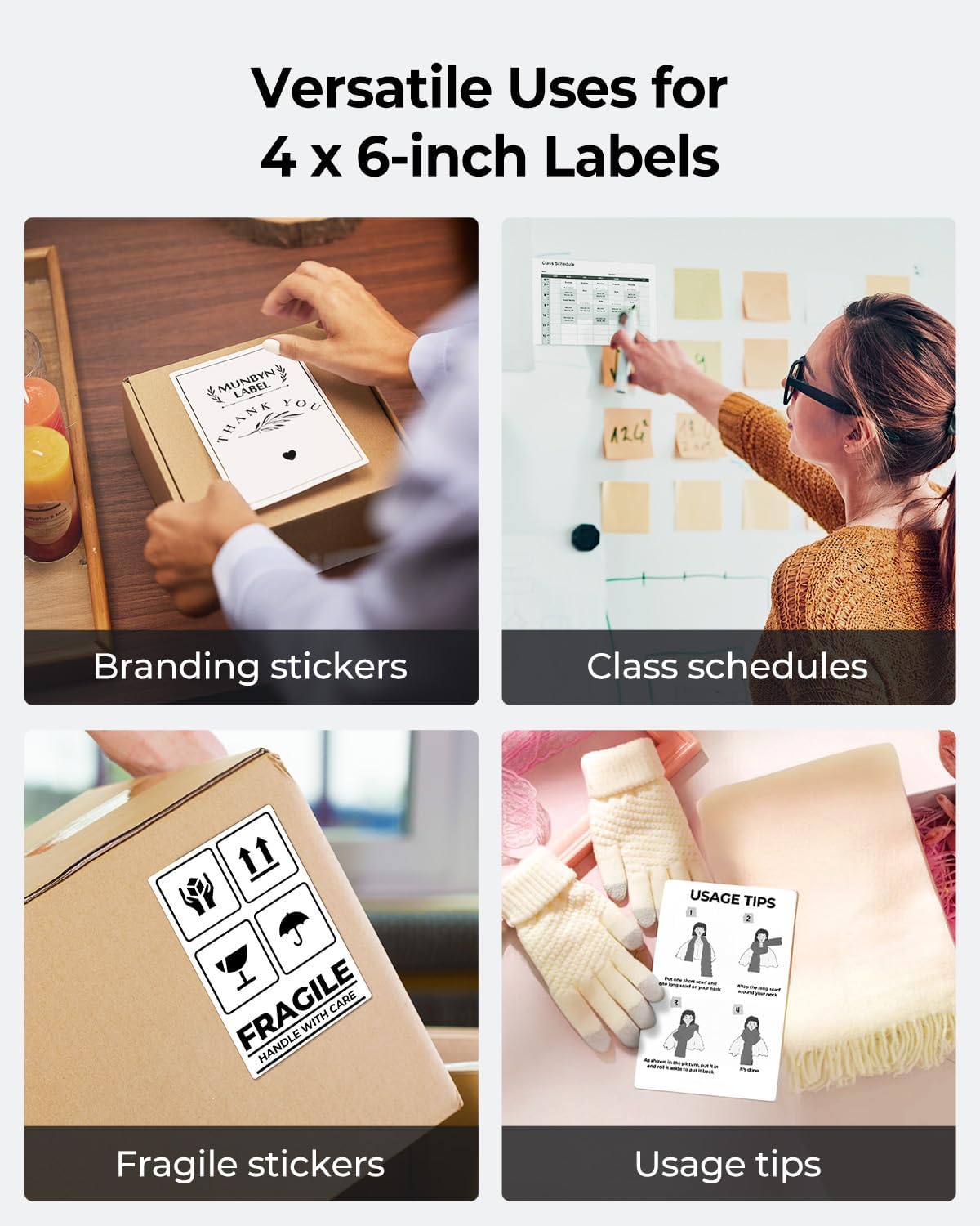 MUNBYN 4x6 Inch Direct Thermal Labels, 6000 Labels/12 Stacks(500 Pcs per Stack), Fanfold Shipping Label Paper for Thermal Printers, Permanent Adhesive Mailing Postage Labels for Shipping Packages