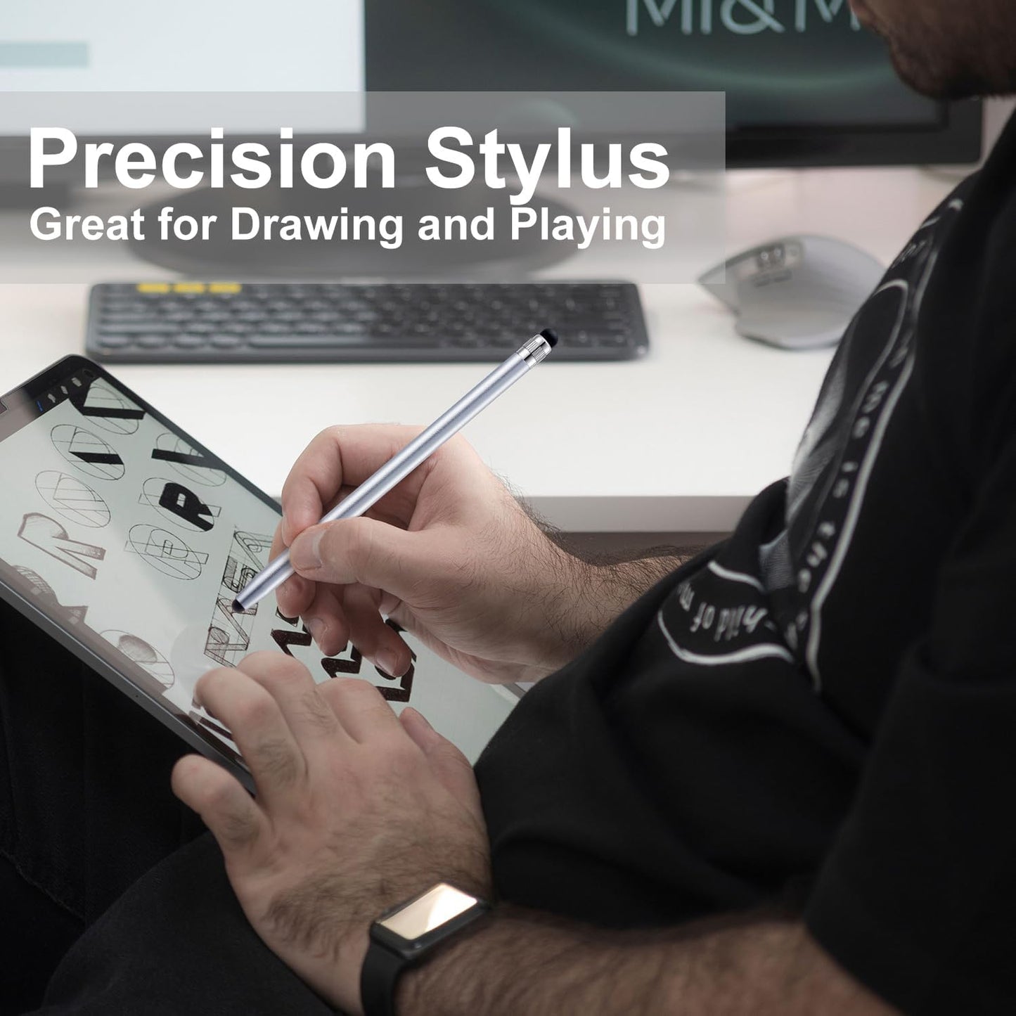 LINFANC 12Pcs Silver Stylus Pen for Touchscreen, 2-in-1 High Precision & Sensitivity Stylus Pen for iPhone/iPad/Android Smartphones and Tablets Compatible with All Touch Screens