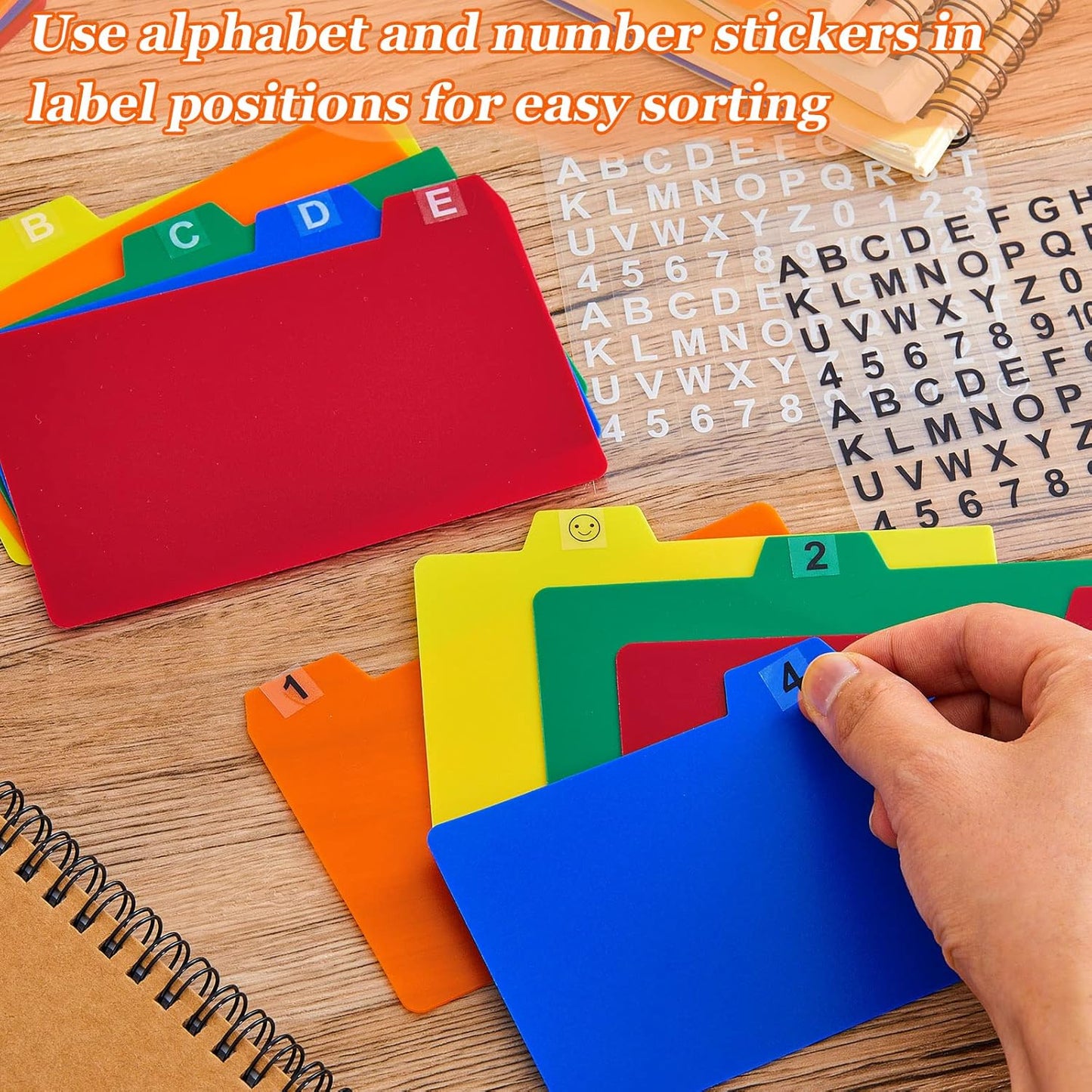 Lewtemi 50 Pcs Index Card Dividers 4 x 6 Inch Index Card Dividers with Tabs Guides with 2 Pcs Alphabet Number Stickers for Office Recipe Business (Assorted Color)