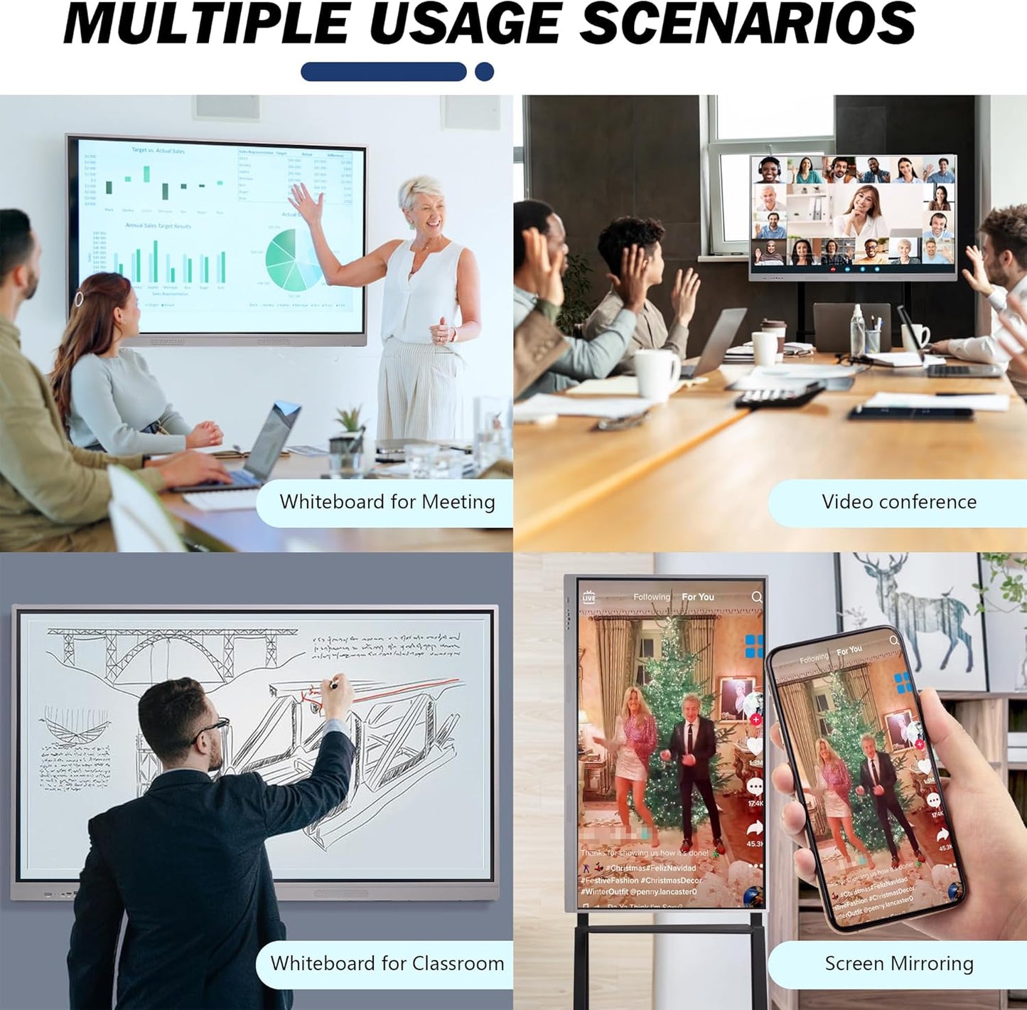 SELFIE CAT 55'' Large Smart Digital Whiteboard for Office Classroom, Interactive Smart Board White Board for Electronic Presentation Meeting, Touchscreen Boards on Classroom Office Video Conference