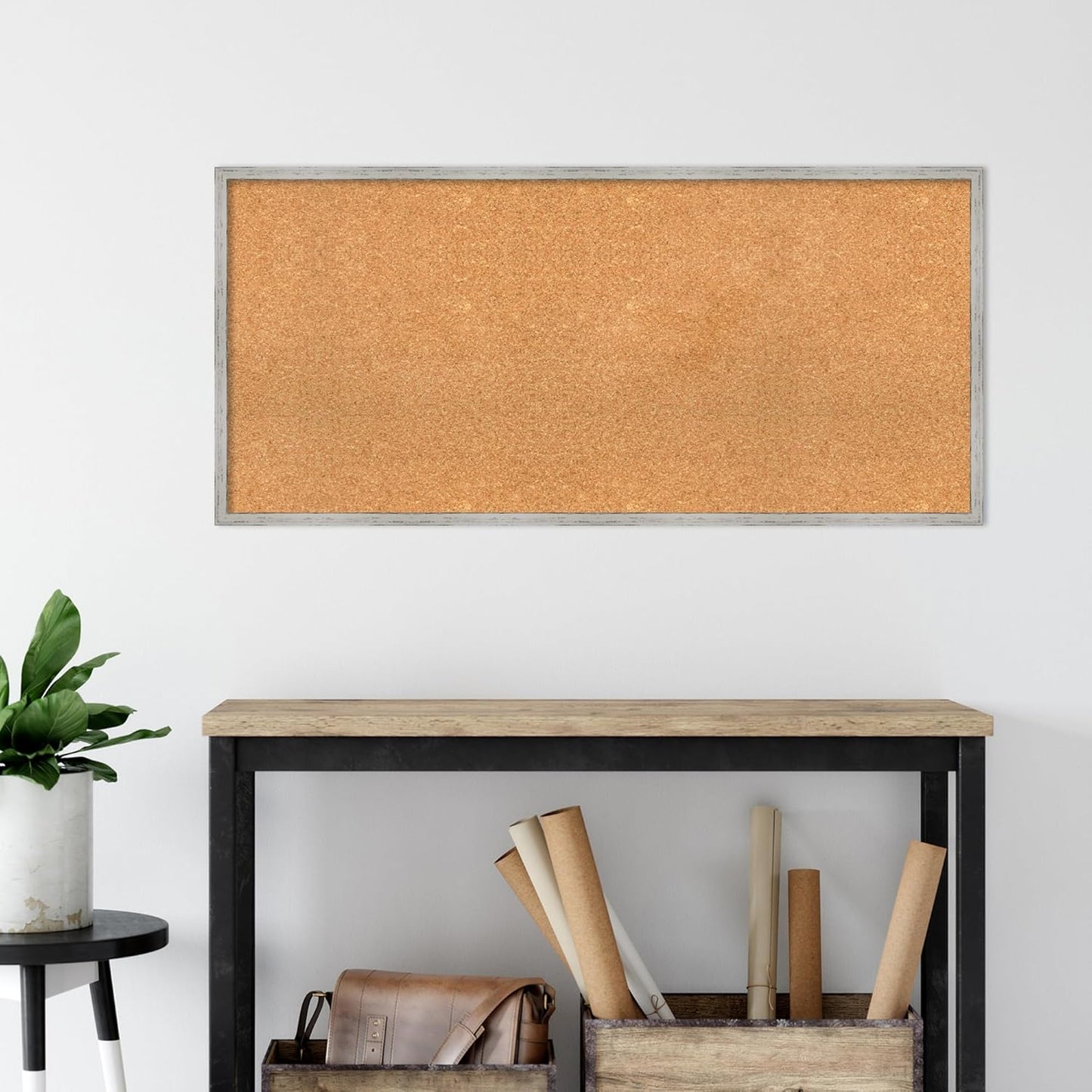 Amanti Art Natural Cork Board for Wall, 21x45 Vision Board with White Frame, Oversize Corkboard Office Decor for Home Organization, Cottage Corkboard Pinboard to Display Items for Home Organization