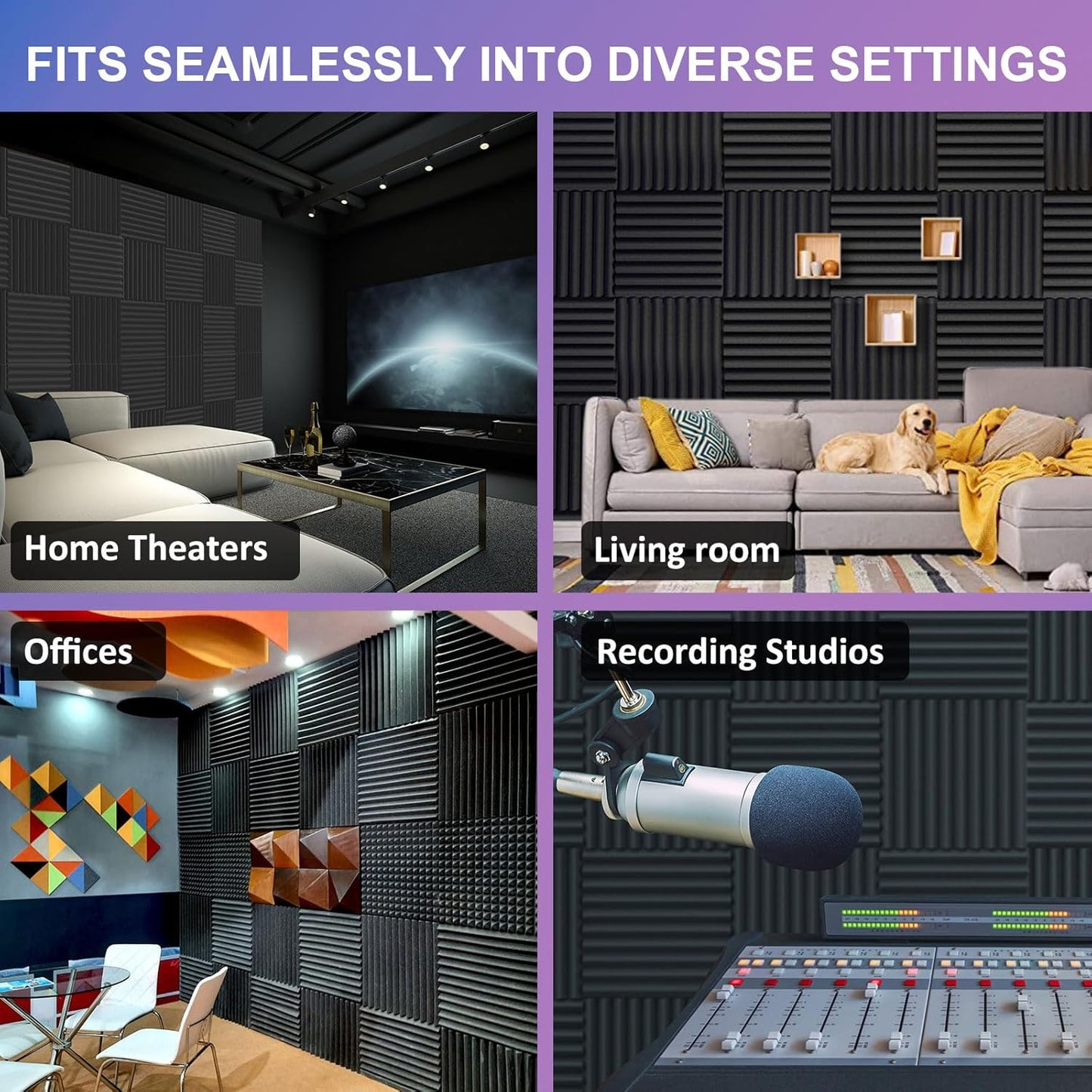 JBER 48 Pack Acoustic Foam Panels, 1" X 12" X 12" Upgraded Self-Adhesive Studio Soundproofing Wedges Fire Resistant Sound Proof Padding Acoustic Treatment Foam - Black & Red