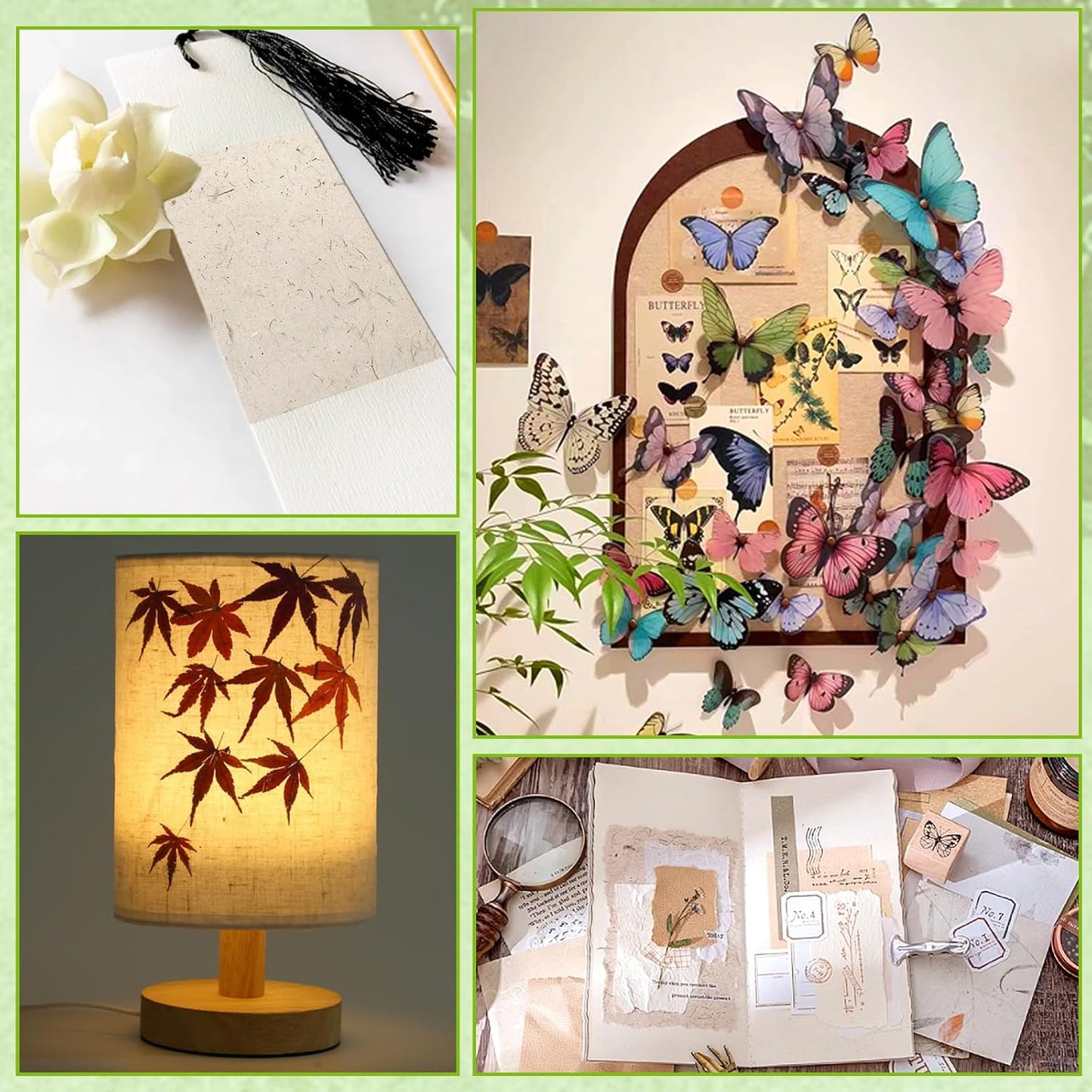 Benvo 50 Sheets A4 Natural Mulberry Paper Visible Leaves Fiber Rice Paper Printable Decoupage Tissue Paper Sheets for Writing, Painting, Card Making, DIY Crafts(8.3x11.7in, Semi Transparent Jute)