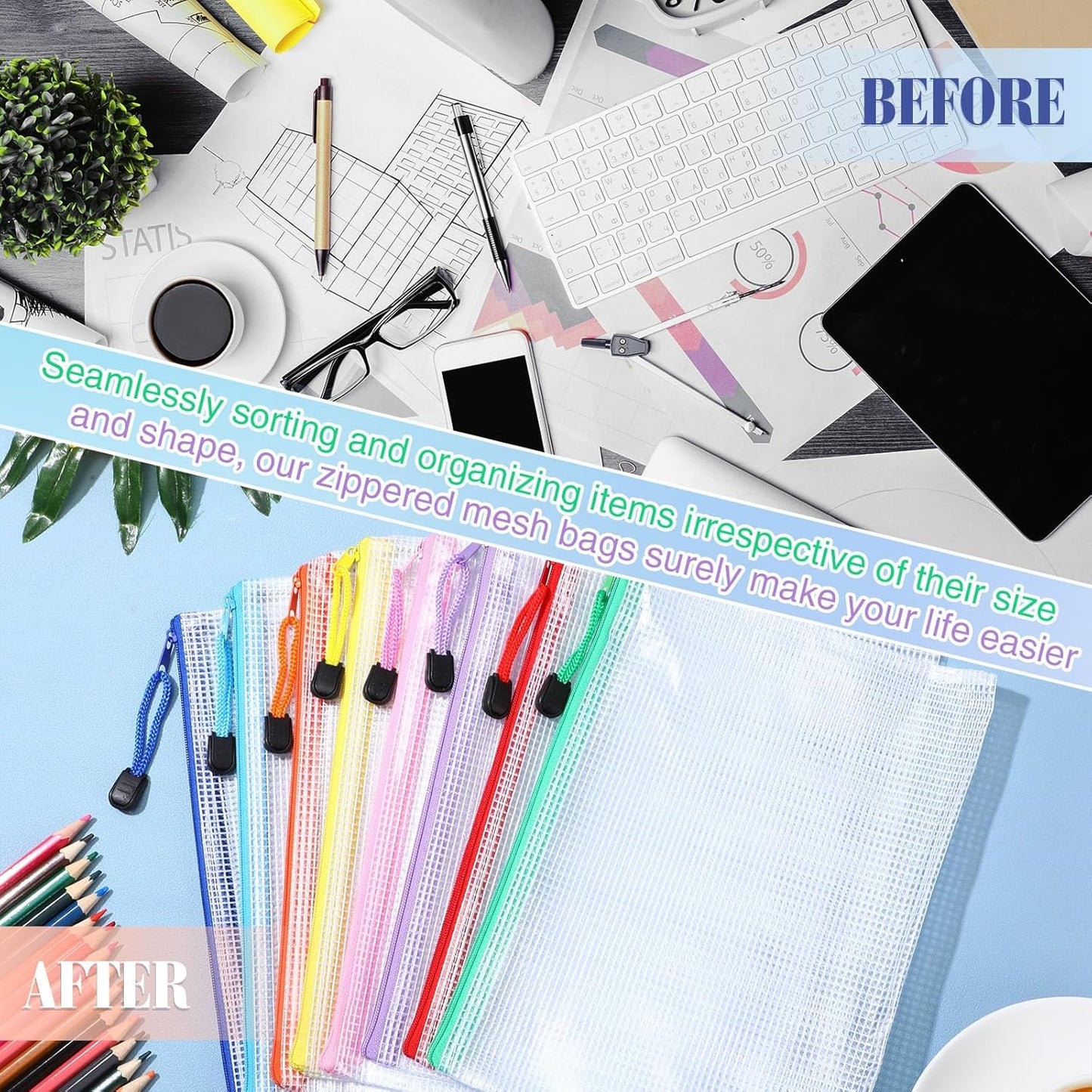 Jetec 32 Pcs Mesh Zipper Bags Toy Storage Bikini Organizer Bag Bolsas Para Guardar Trajes De Baño Waterproof Zipper Reusable Pouch Puzzle Multipurpose for Storage Office(Cute Color,9 x 7 Inch)