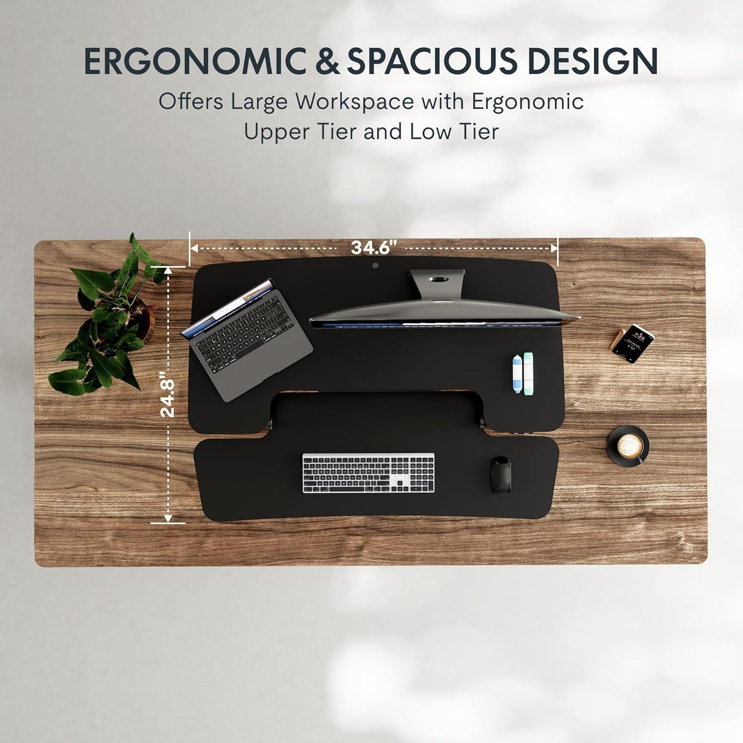 FLEXISPOT 35 inch Electric Standing Desk Converter, Motorized Stand up Desk Riser, Monitor and Laptop Workstation with Wide Keyboard Tray, Black