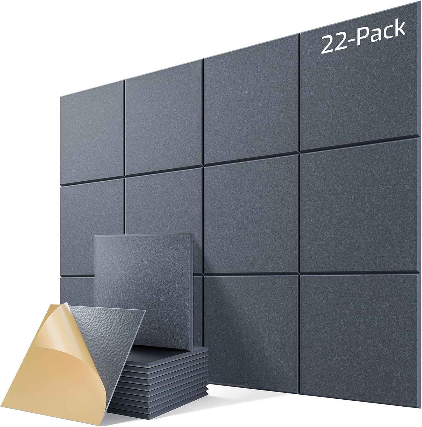 22 Pack Self-Adhesive Acoustic Panels, 12" X 12" X 0.4" High-Density Sound Proof Foam Panels for Walls, Soundproof Wall Panels for Home & Office (Dark Gray)