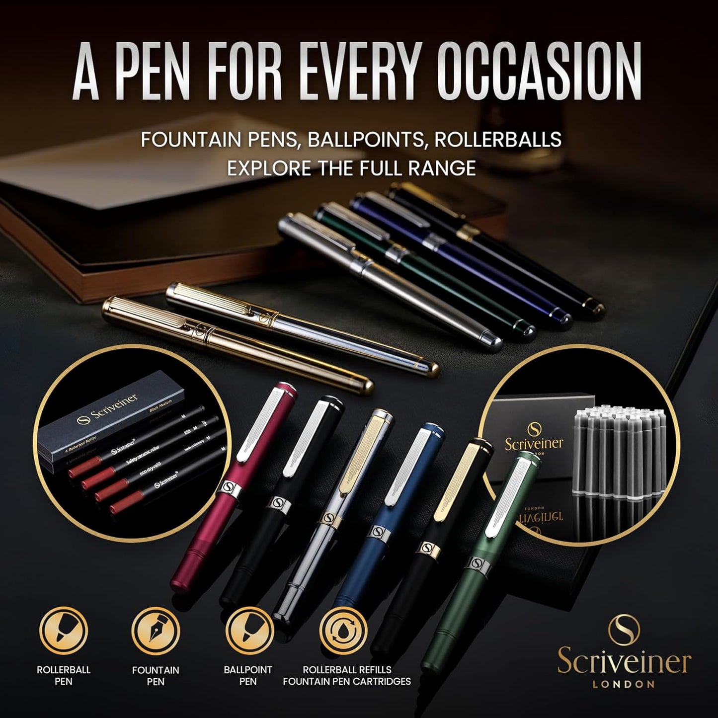 Scriveiner Deep Crimson Ballpoint Pen - Stunning Red Lacquer Luxury Pen, Chrome Finish, Schmidt Black Refill, Best Ball Pen Gift Set for Men & Women, Professional Executive Office, Nice Designer Pen