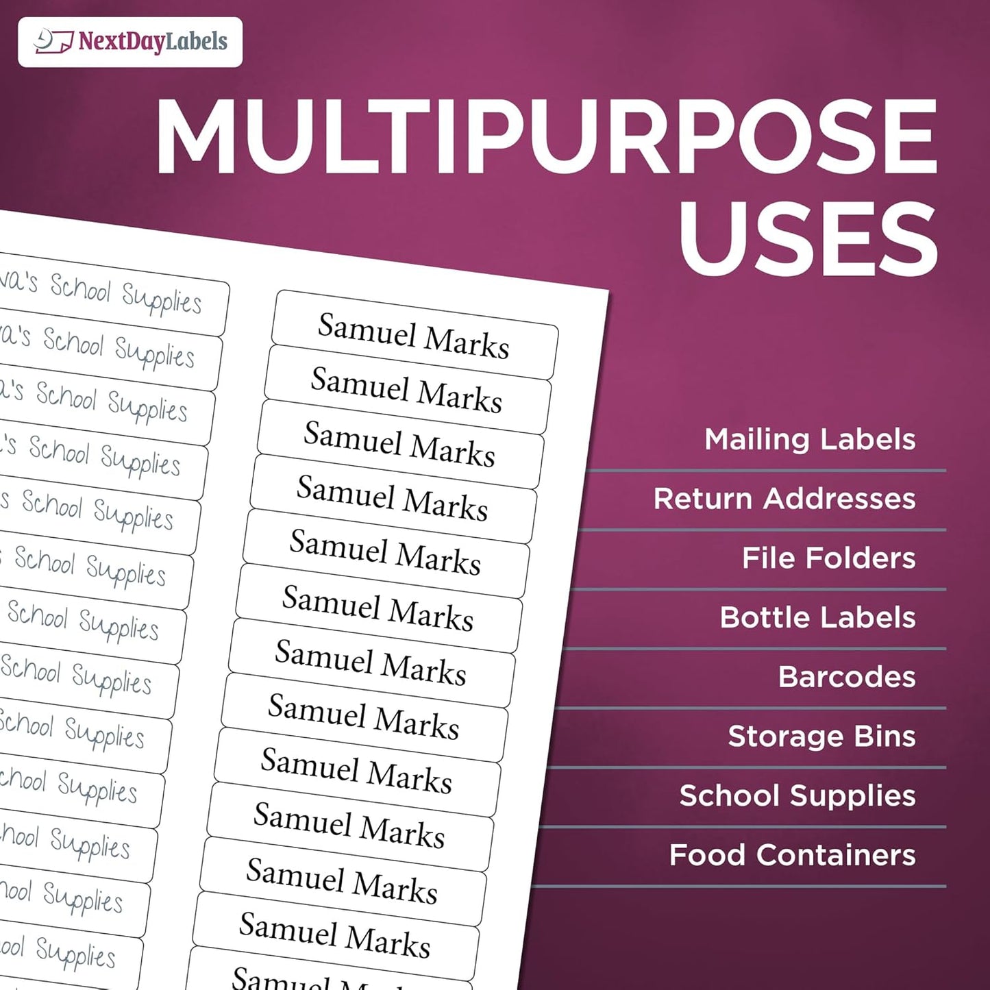 NextDayLabels - 3-7/16" x 2/3" Rectangular Sticker Labels for Printer - White Laser/Inkjet Printer Labels Return Address Labels Shipping Label Stickers (100 Sheets, 30 Per Sheet, 3000 Labels)