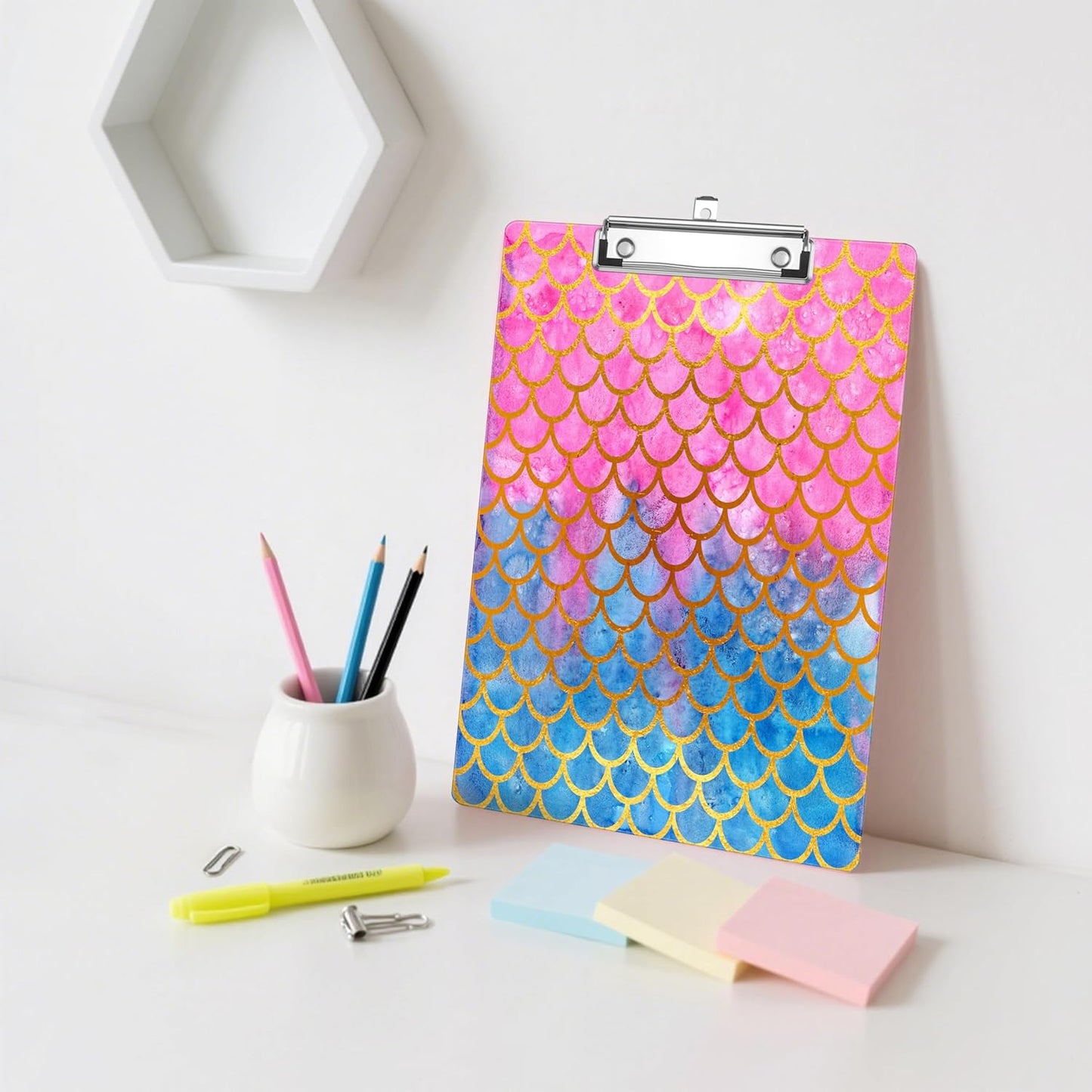 Colorful Mermaid Plastic Clipboards,Decorative Plastic Acrylic Clipboard for Teacher Social Worker Students Office Supplies 8 * 12