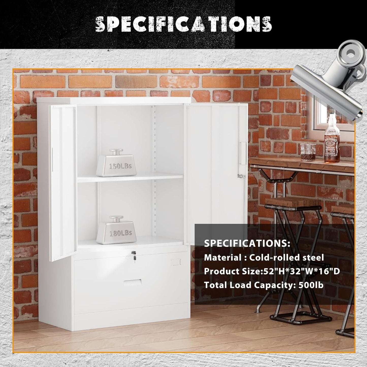 Greenvelly Metal Storage Cabinet,White Steel Lockable Lateral File Cabinet with Doors and Shelves for Home Office Hanging Files Letter/Legal/F4/A4 Size