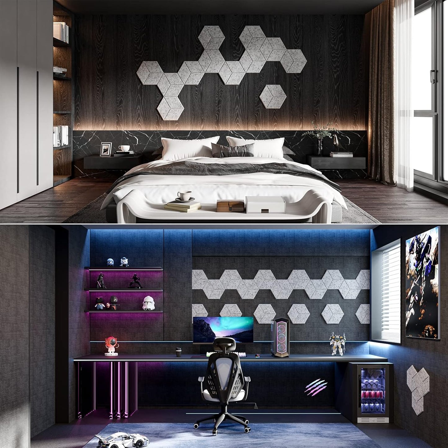 22 Pack Self-adhesive Acoustic Panels 12" X 10" X 0.4" - Sound Proof Foam Panels with High Density, Y-Lined Design, Flame Resistant, Absorb Noise and Eliminate Echoes(Silver Gray)