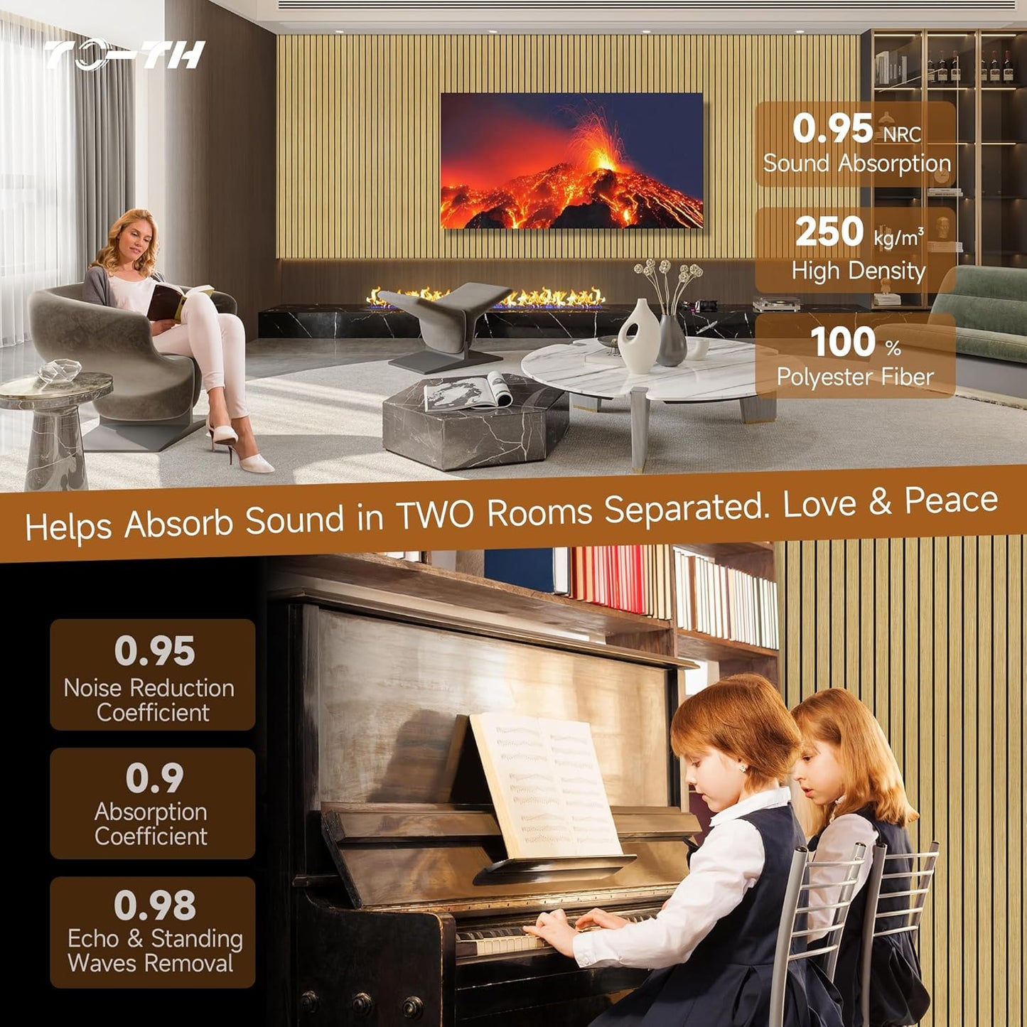 TO-TH Large Art Acoustic Panels,5 Pack Sound Absorbing Panels,47.2” x 23.6” x 0.4” Soundproof Panels,High-Density Acoustic Wall Panels,Decorative Sound Panels with Wood-Look