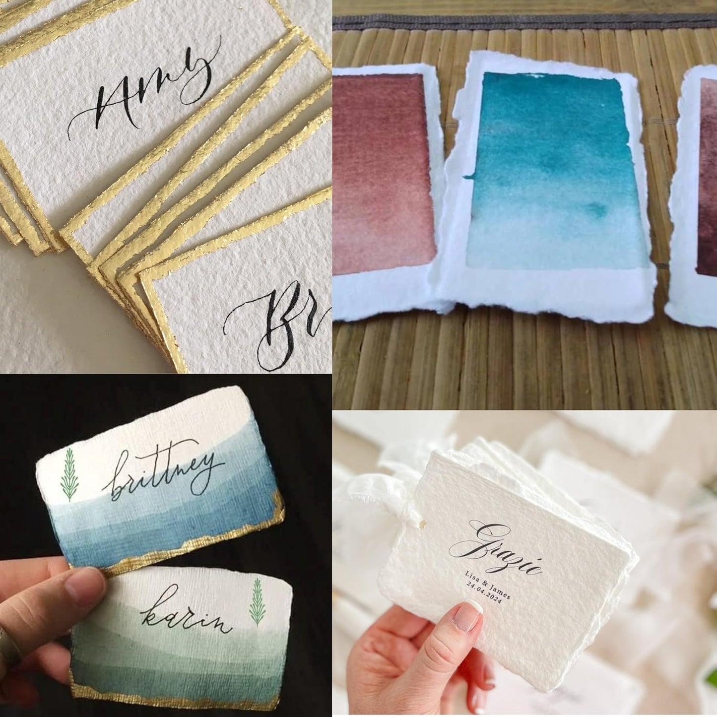 Handmade Cotton Paper with Deckle Edge Recycled Cotton Rag Mixed Media Card Stock for Placecard/Escort Cards, Place Cards, Vow Cards, Business Card (150gsm, 2x3 inch "A8", 50 Pack)