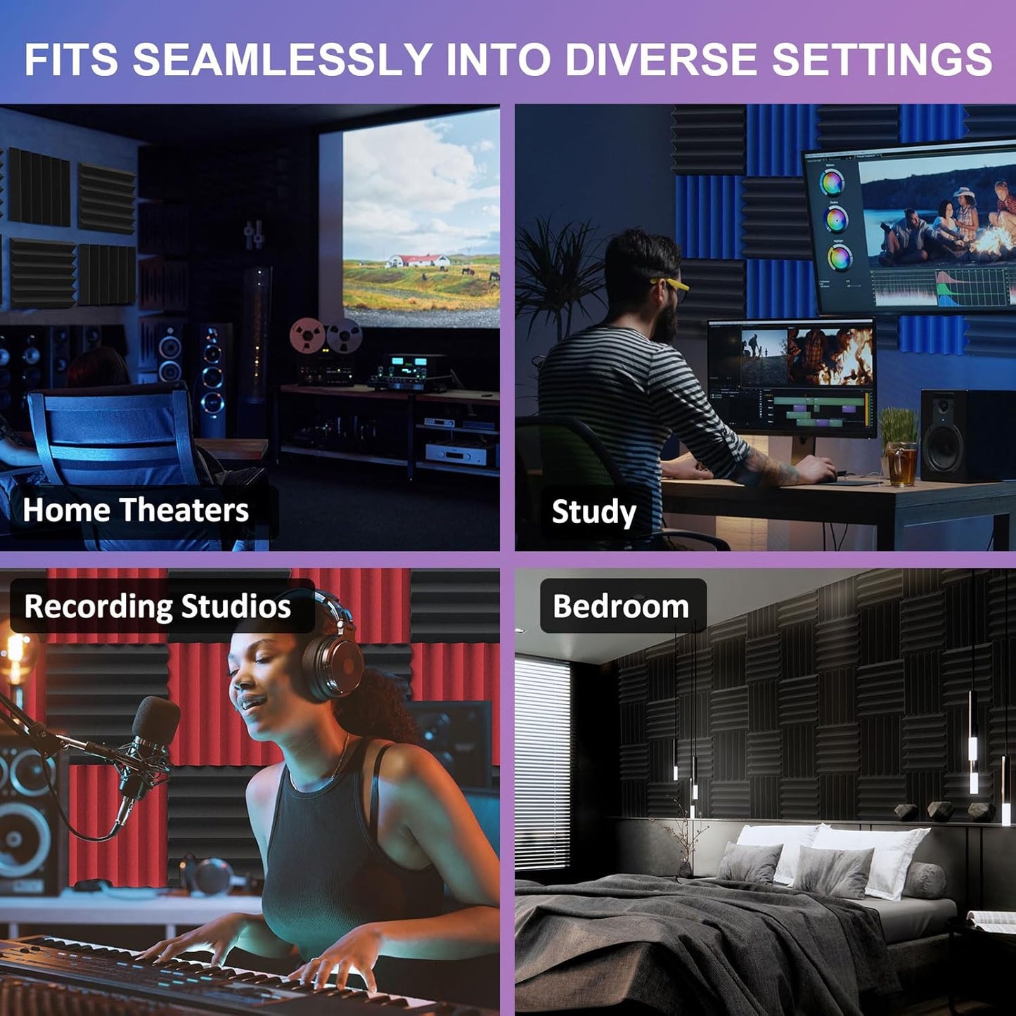 JBER Acoustic Panels Studio Foam Wedges Fireproof Soundproof Padding Wall Panels 2" X 12" X 12" (24 Pack Wedge 2" - Charcoal)