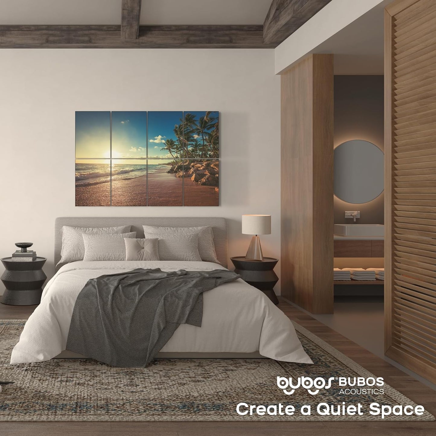 BUBOS 8 Pack Art Acoustic Panels Soundproof Wall Panel,47.2X31.4 Inches Sound Absorbing Panel,Self-adhesive Decorative Acoustical Wall Panels, Acoustic Treatment for Ceiling Home Office(Beach02)