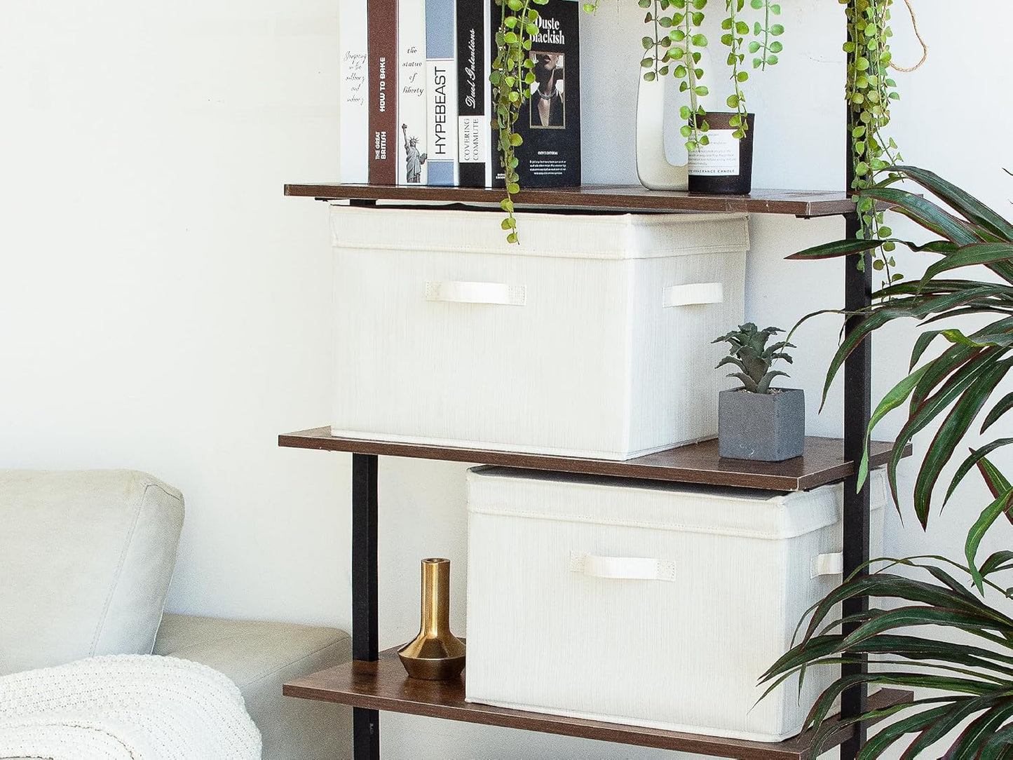 StorageWorks Closet Storage Bin with Lids, Decorative Storage Boxes with Handles, Fabric Storage Bins for Clothes, Jumbo, Mixing of Beige, White & Ivory, 2-Pack