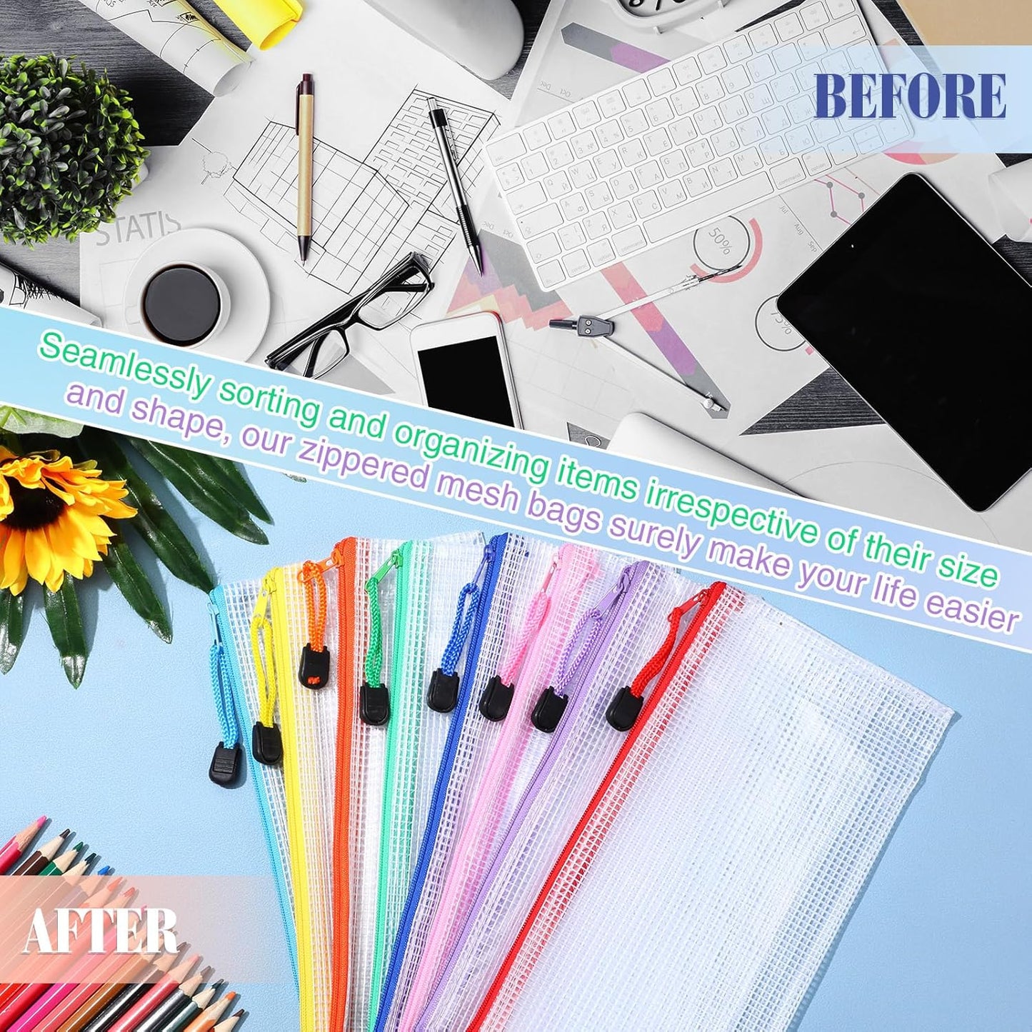 Jetec 32 Pcs Mesh Zipper Bags Toy Storage Bikini Organizer Bag Bolsas Para Guardar Trajes De Baño Waterproof Zipper Reusable Pouch Puzzle Multipurpose for Storage Office(Cute Color,9.5 x 4.5 Inch)